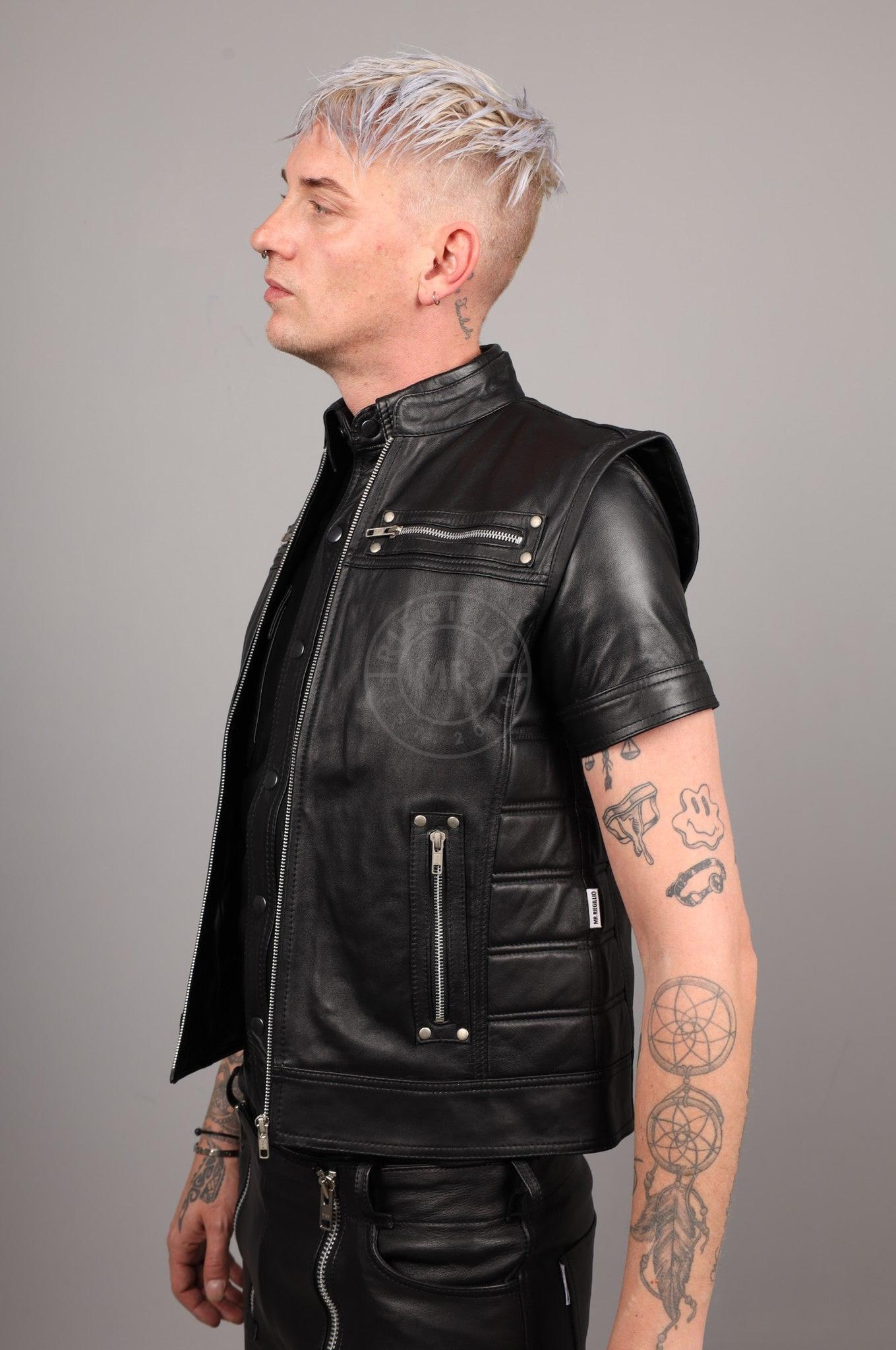 Black Leather Zipper Vest at MR. Riegillio