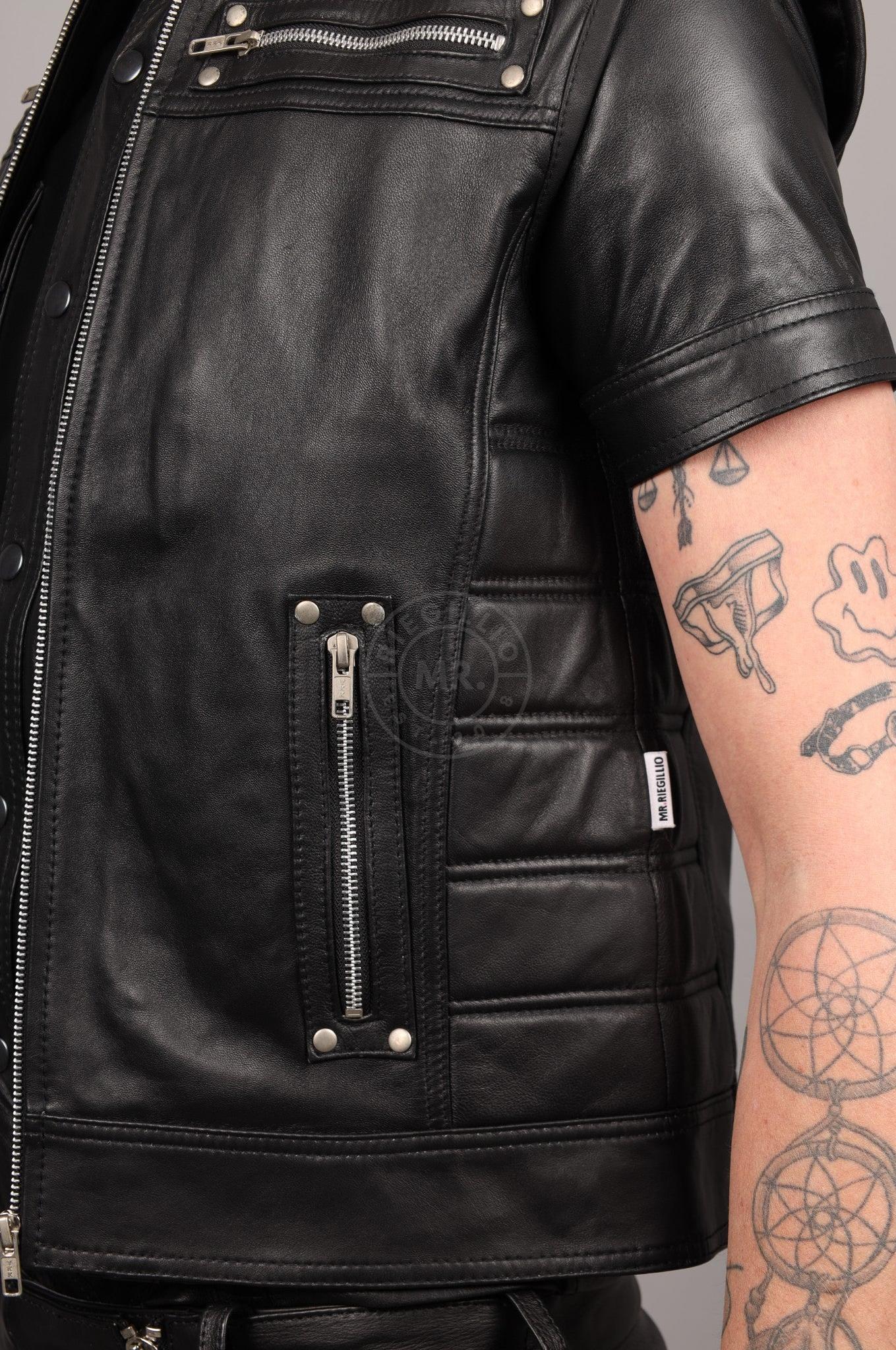 Black Leather Zipper Vest at MR. Riegillio