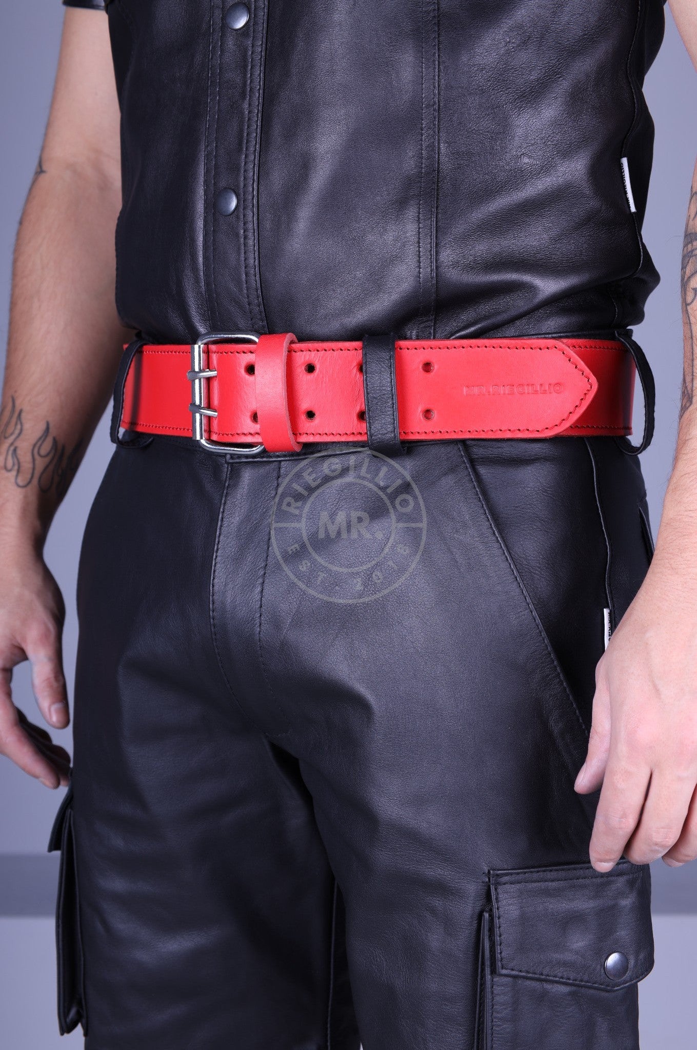 Red Leather Belt-at MR. Riegillio