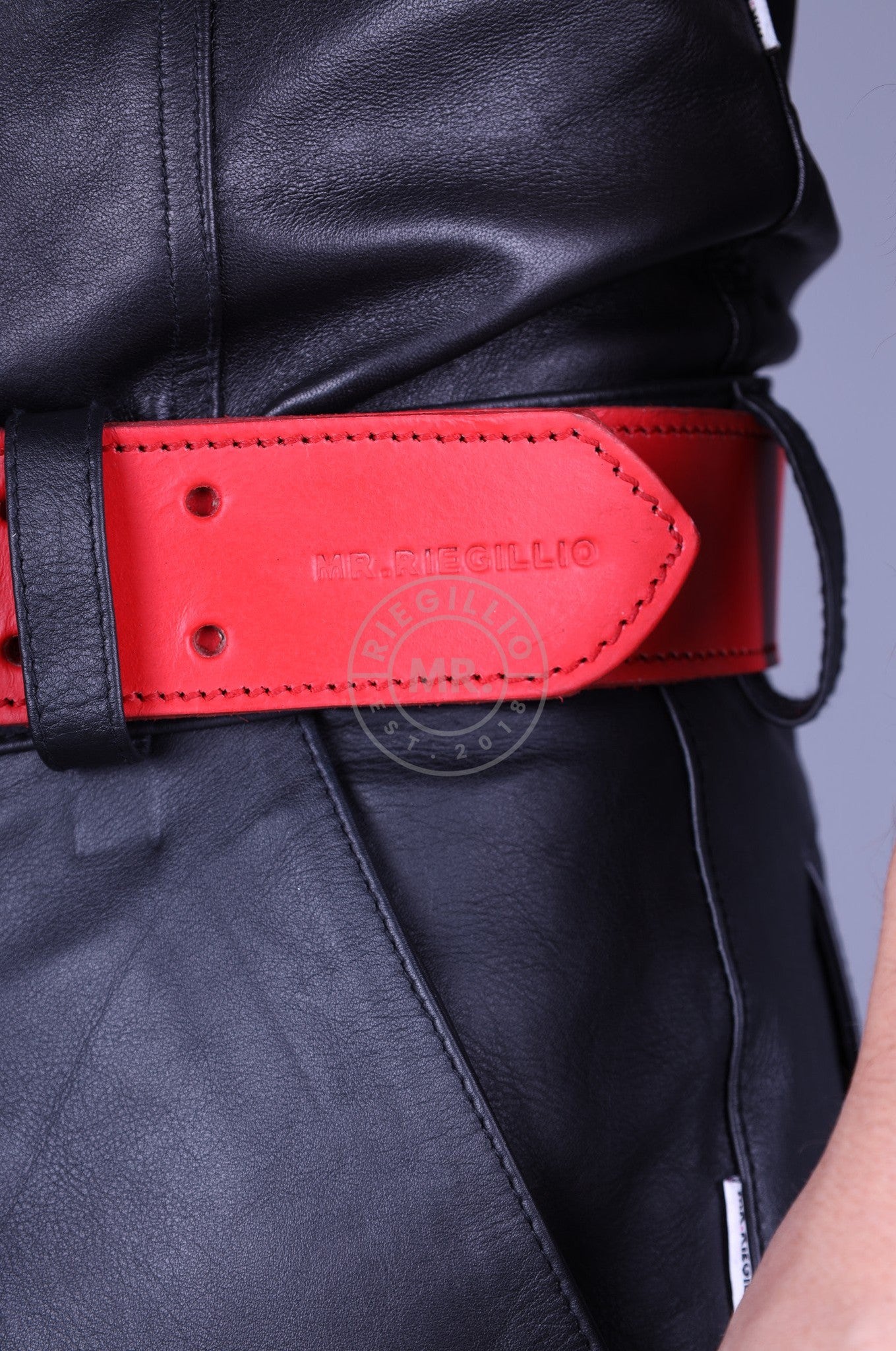 Red Leather Belt-at MR. Riegillio