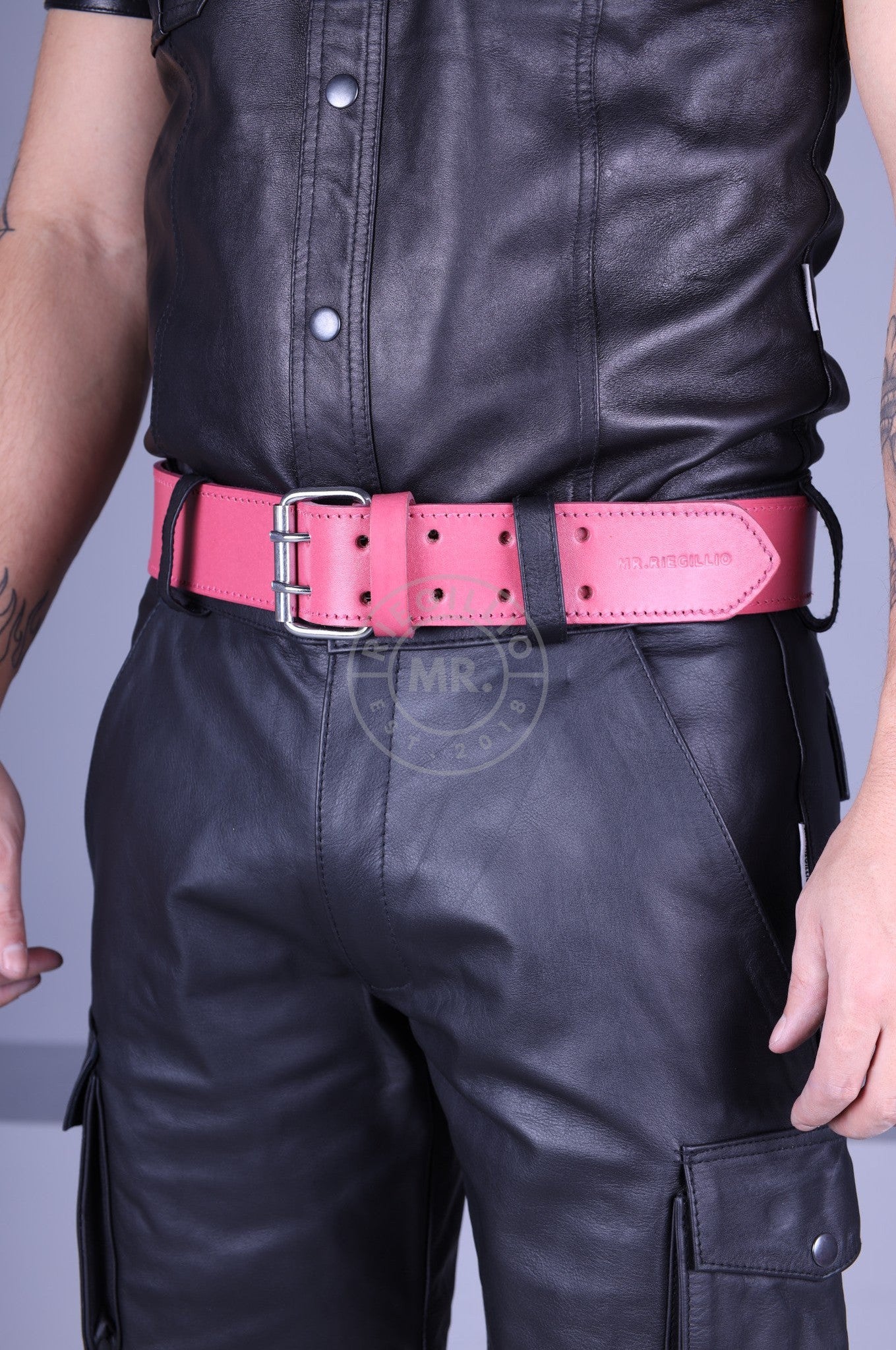 Pink Leather Belt at MR. Riegillio