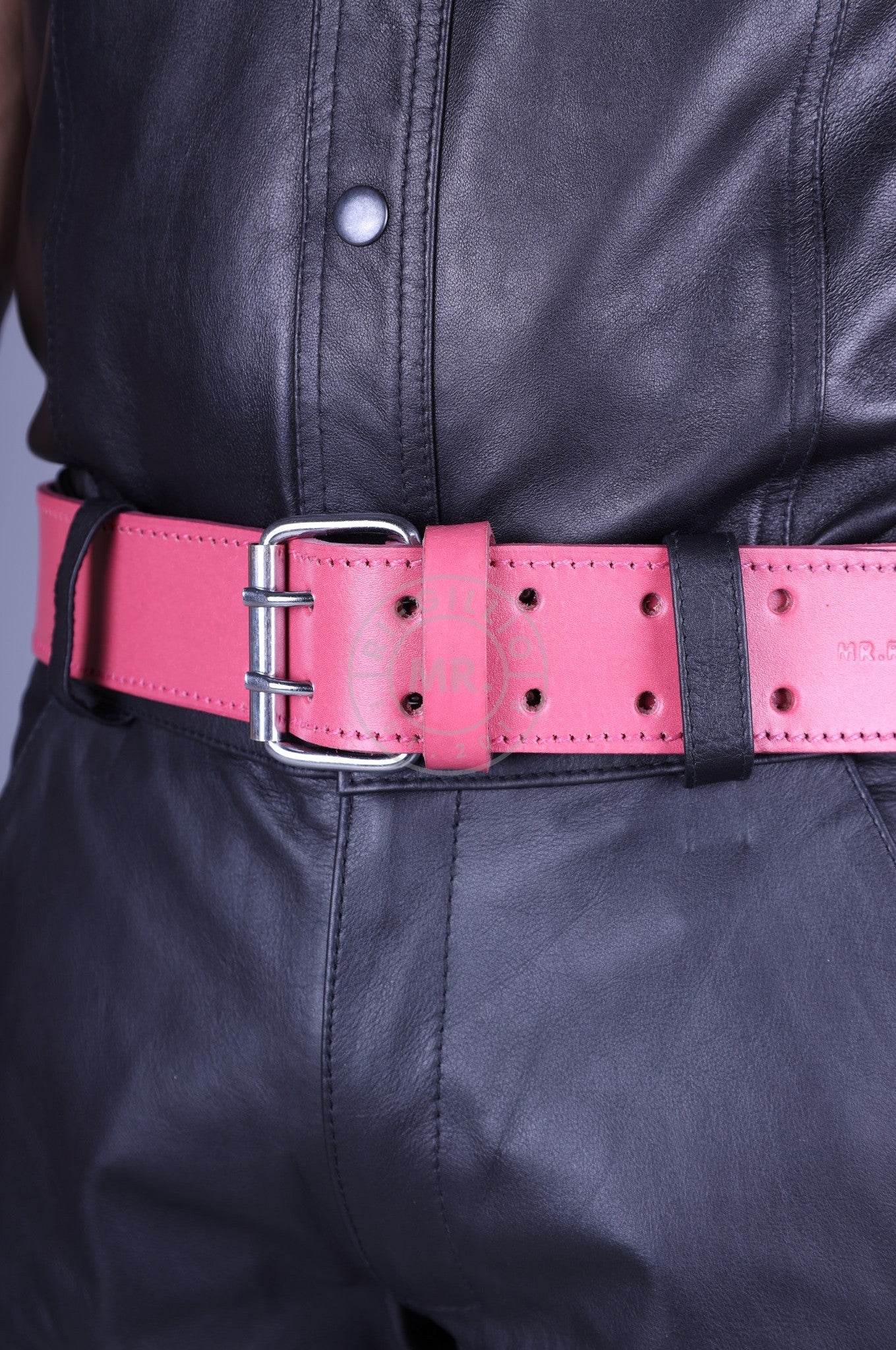 Pink Leather Belt at MR. Riegillio