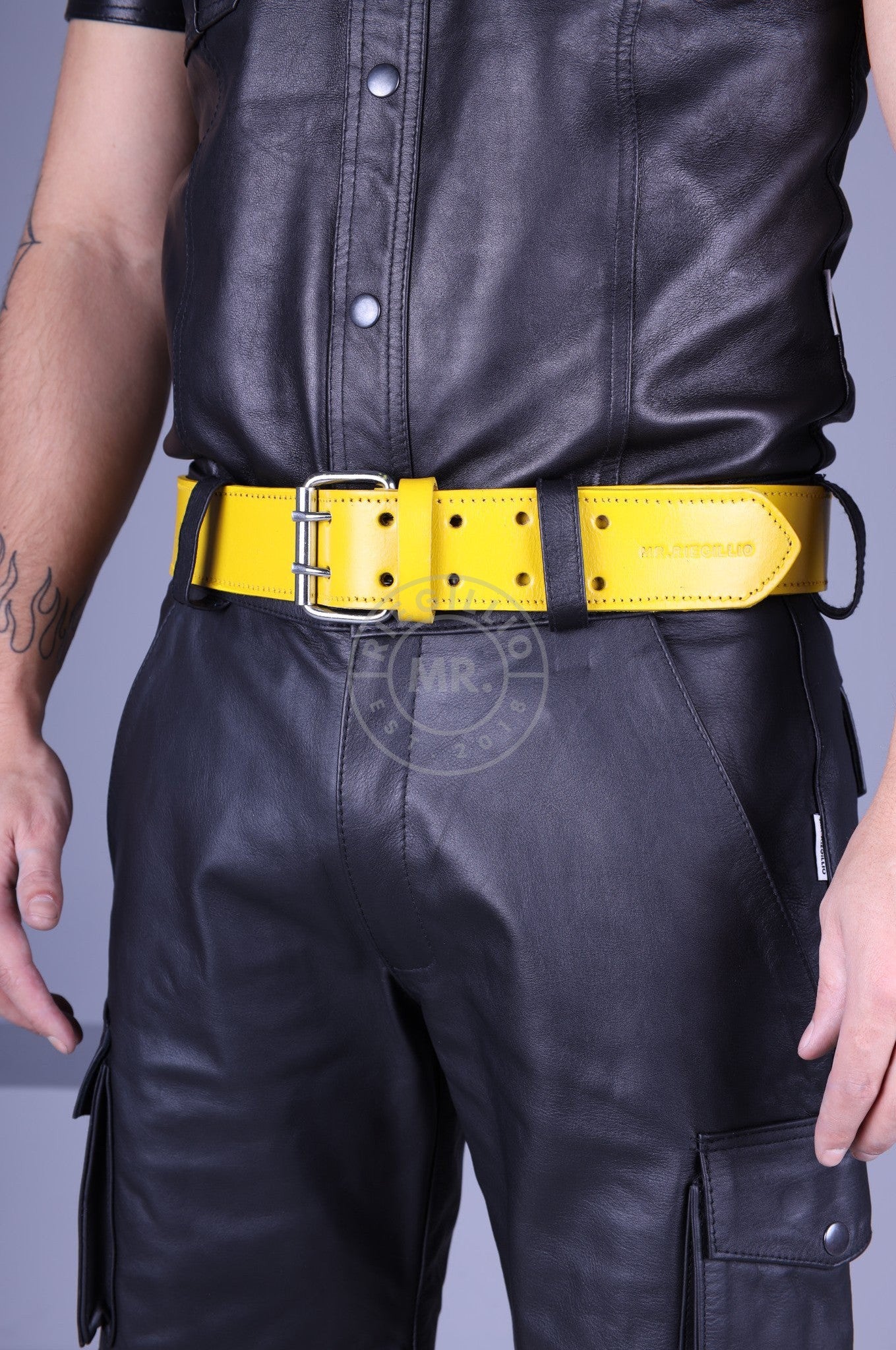 Yellow Leather Belt at MR. Riegillio