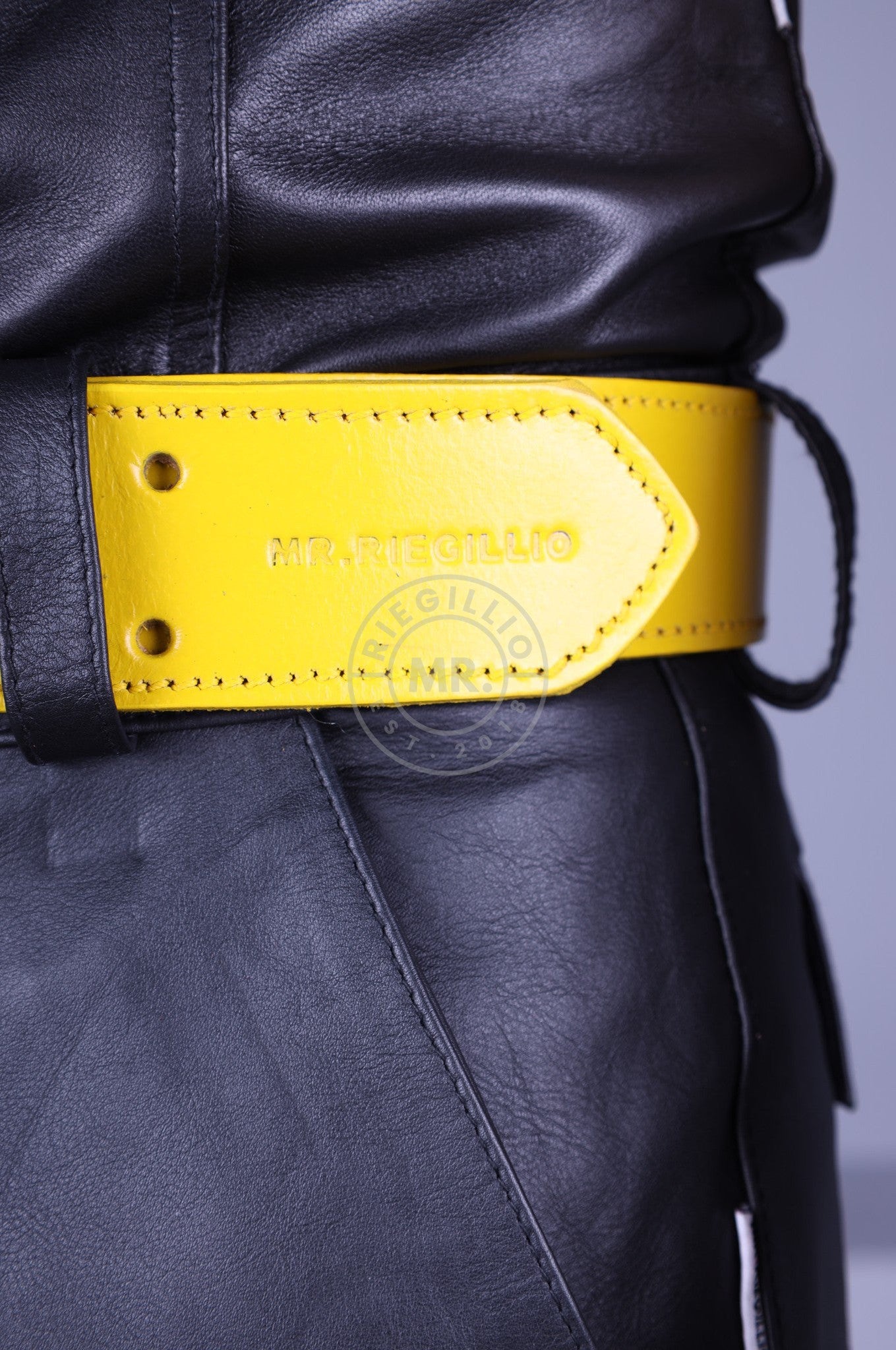 Yellow Leather Belt at MR. Riegillio