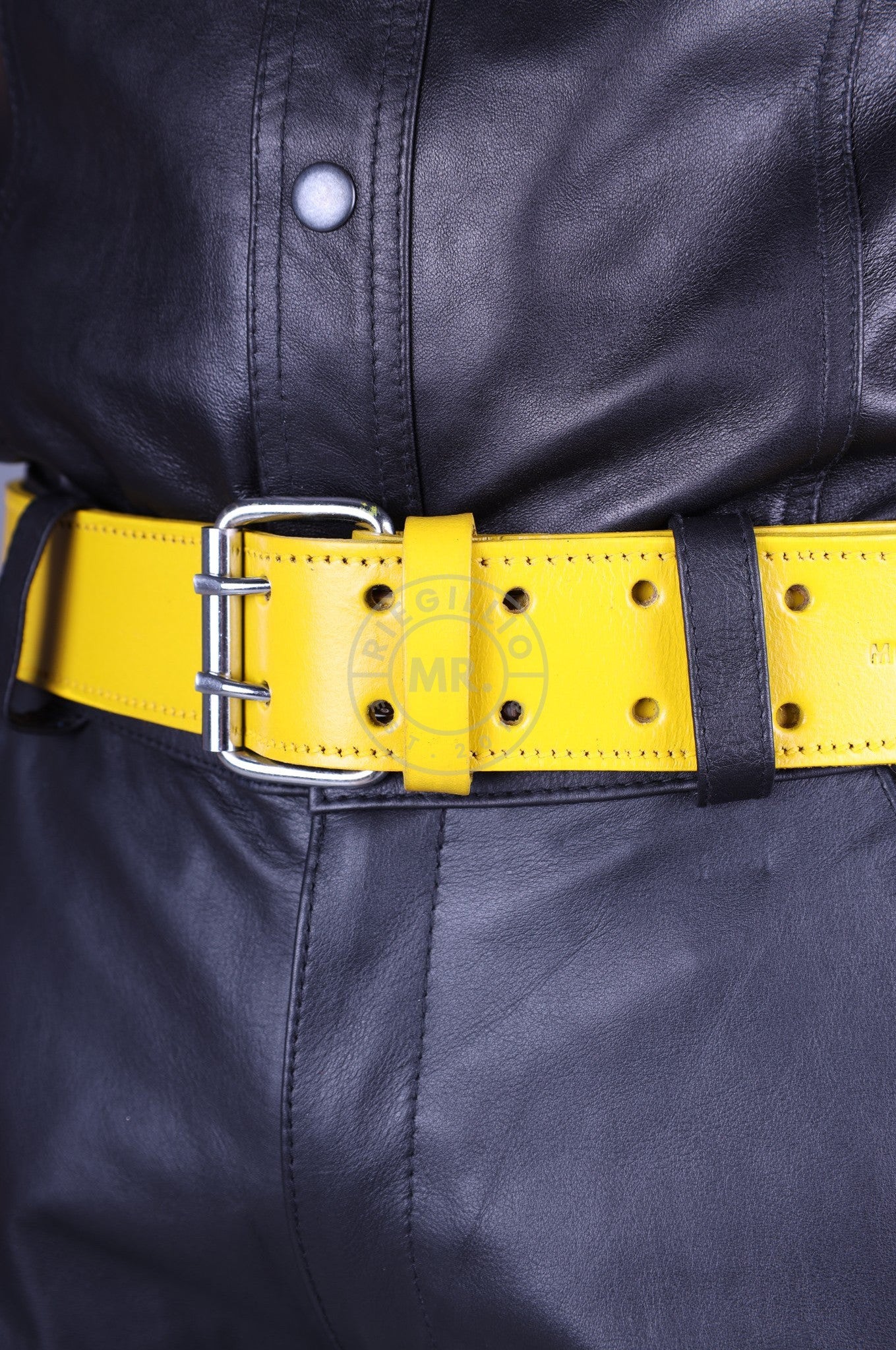Yellow Leather Belt at MR. Riegillio
