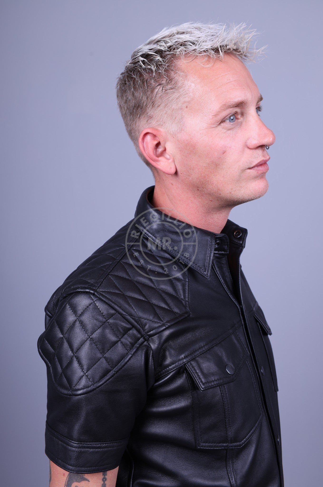 Black Leather Padded Shirt at MR. Riegillio