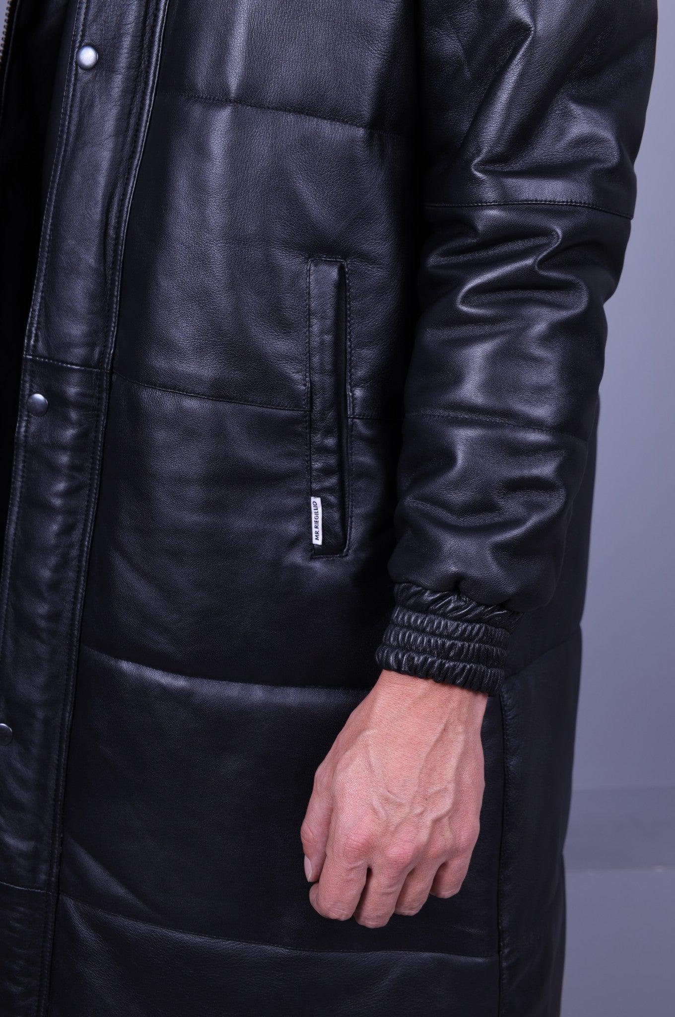 Black Leather Long Winterjacket at MR. Riegillio