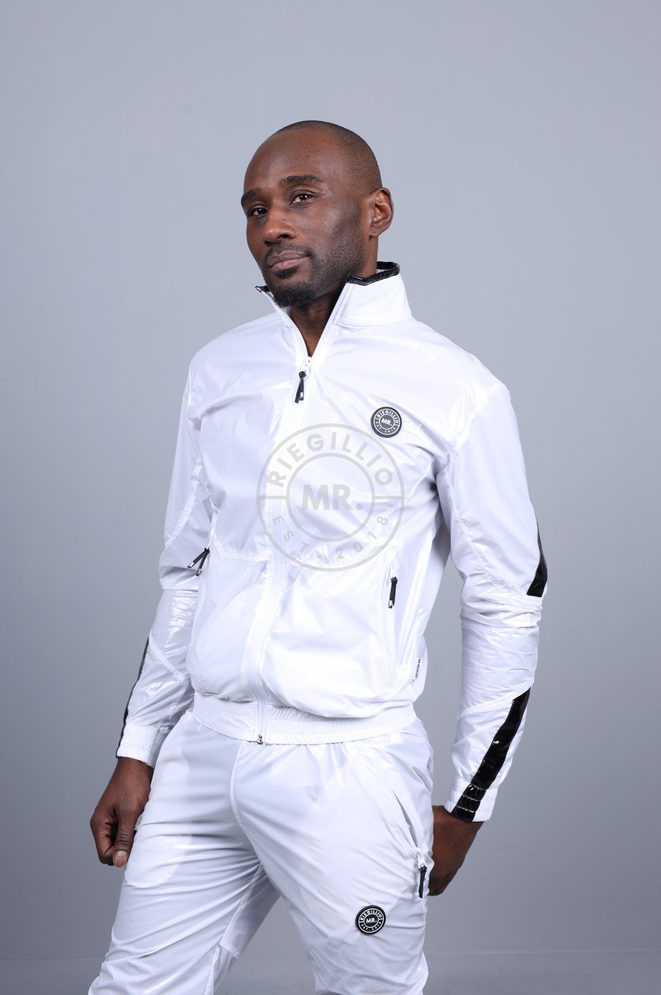 Shiny Nylon 24 Tracksuit Jacket - White at MR. Riegillio