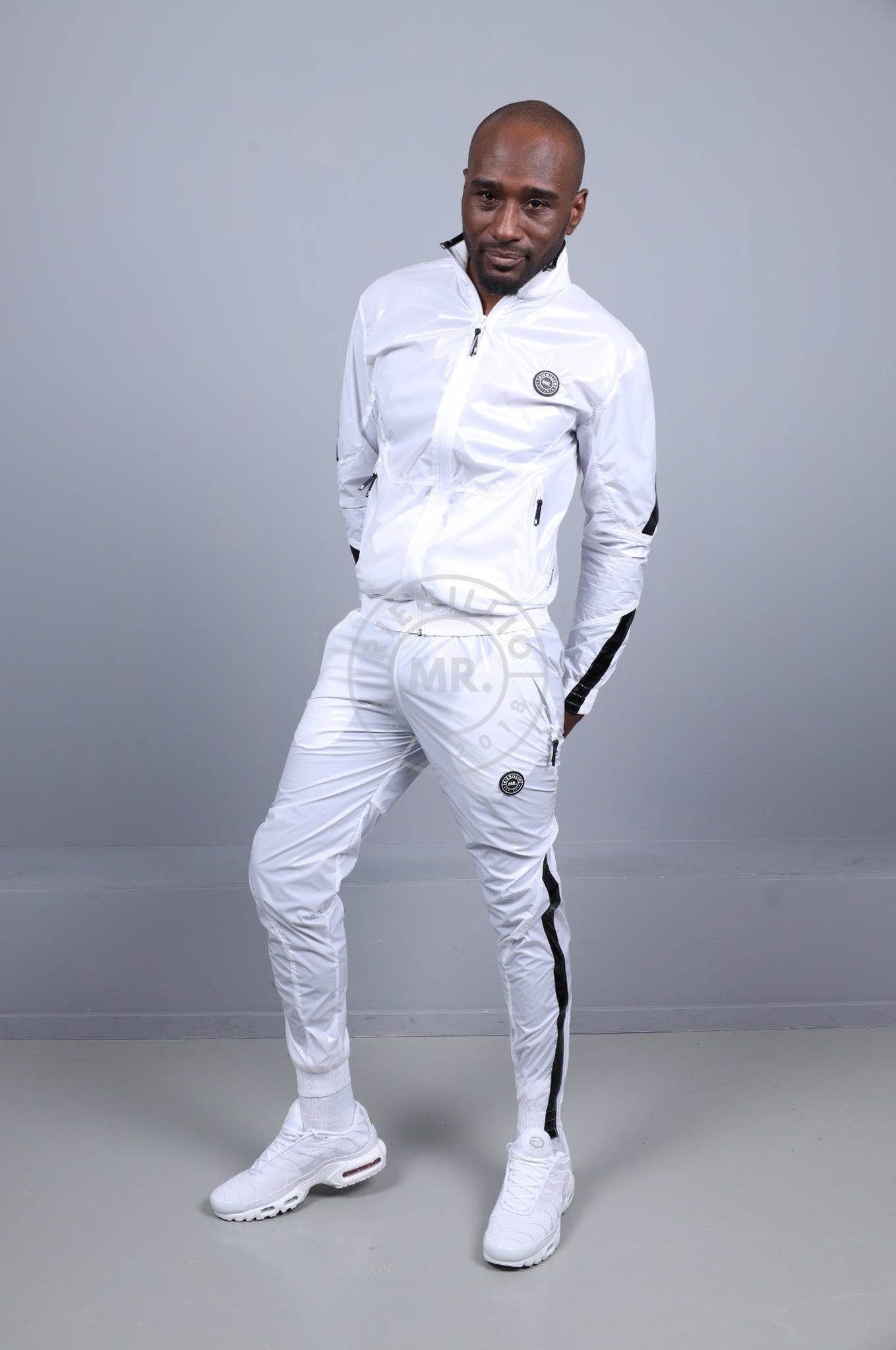Shiny Nylon 24 Tracksuit Jacket - White at MR. Riegillio