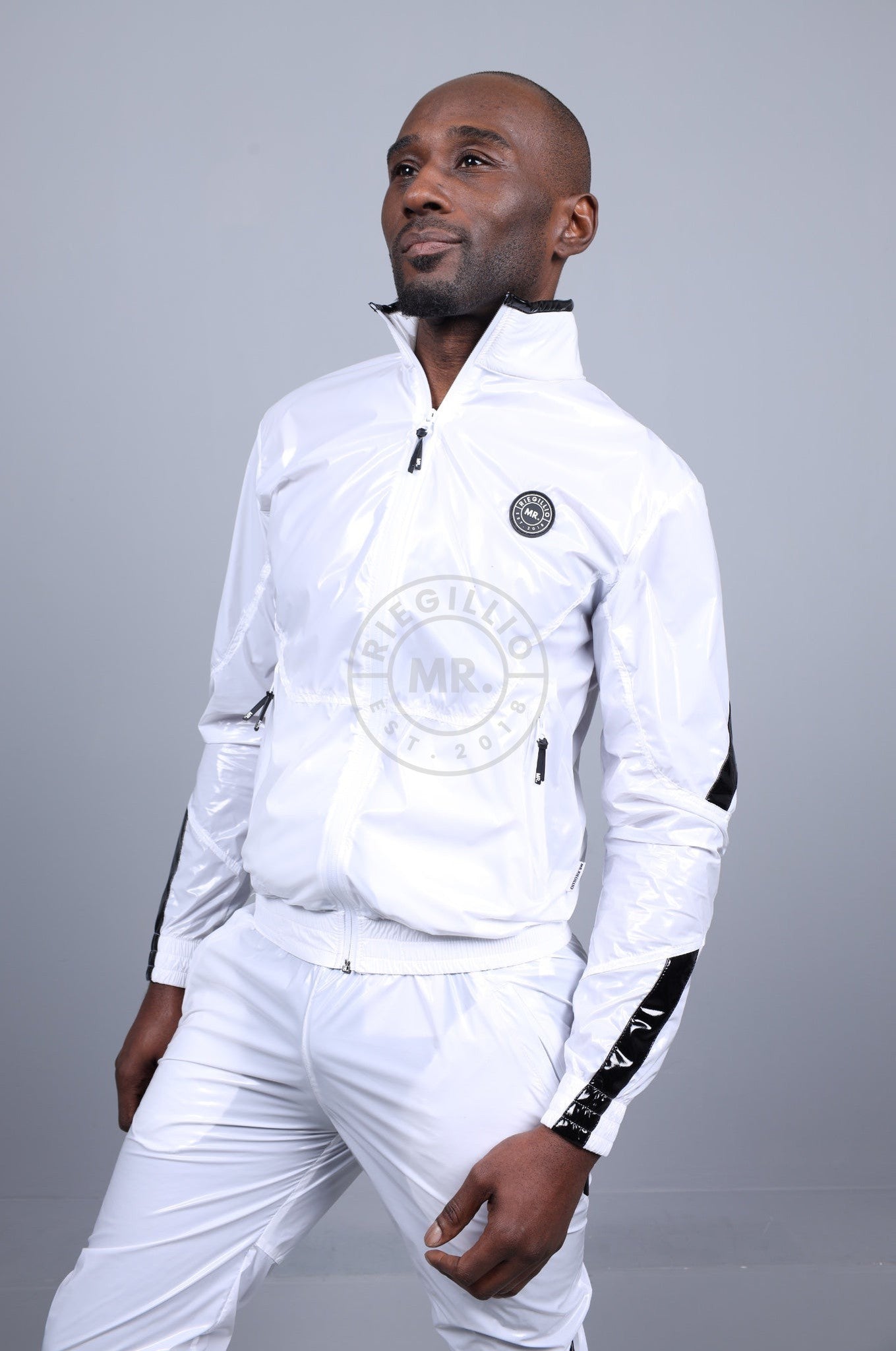 Shiny Nylon 24 Tracksuit Jacket - White at MR. Riegillio