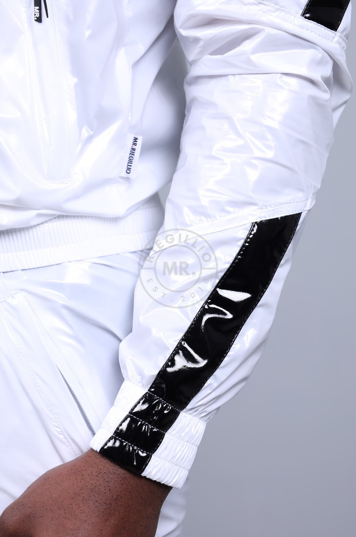 Shiny Nylon 24 Tracksuit Jacket - White at MR. Riegillio