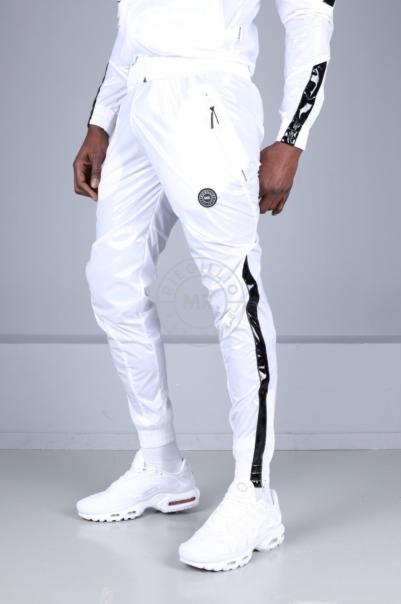Shiny Nylon 24 Tracksuit Pants - White at MR. Riegillio