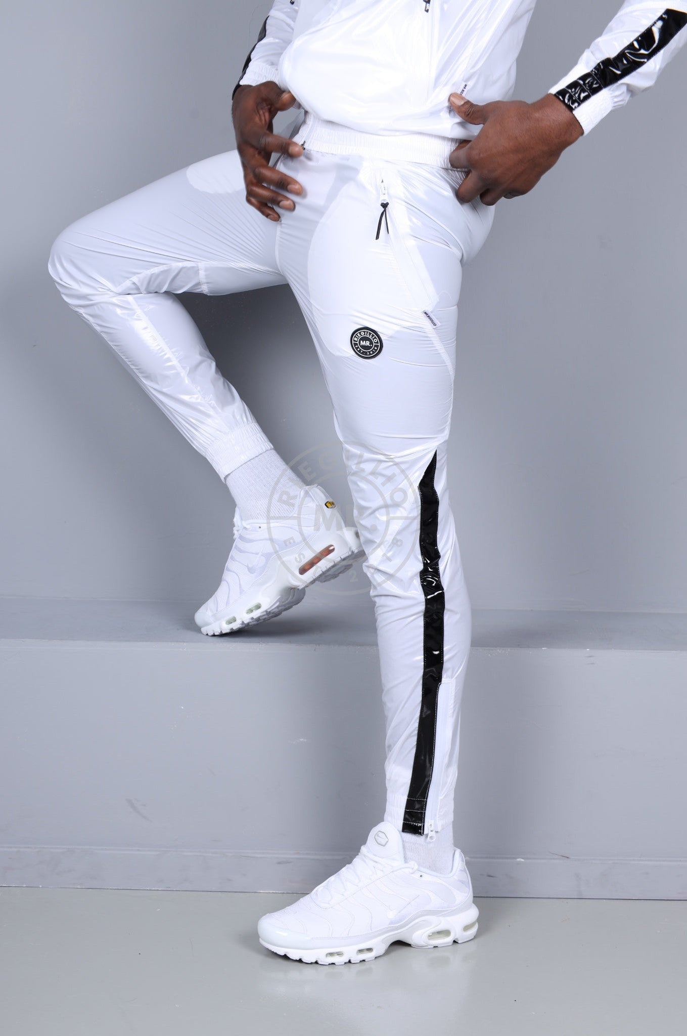 Shiny Nylon 24 Tracksuit Pants - White at MR. Riegillio