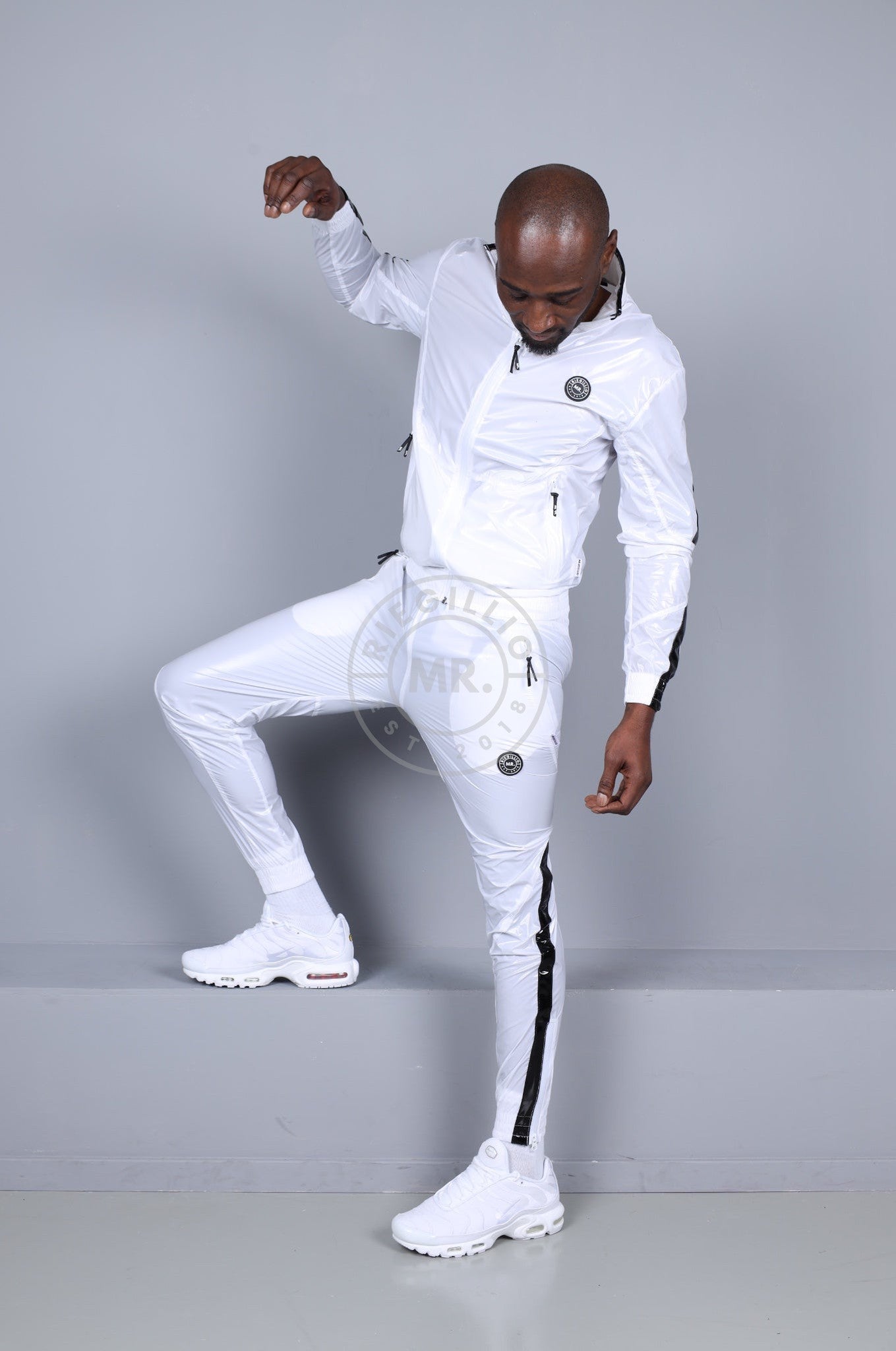 Shiny Nylon 24 Tracksuit Jacket - White at MR. Riegillio