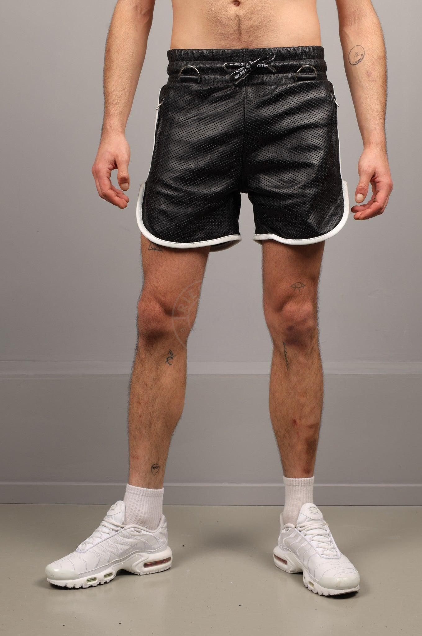 Black Leather String Perforated Short at MR. Riegillio
