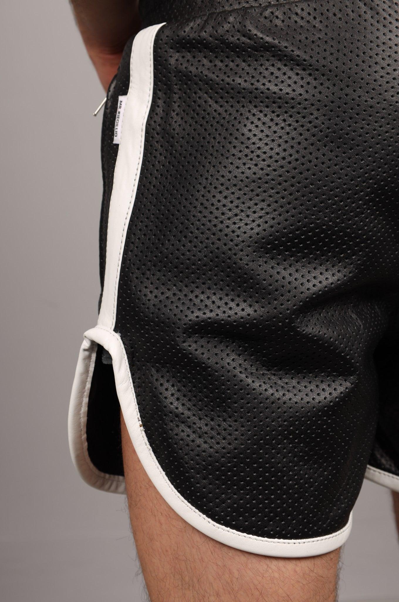 Black Leather String Perforated Short at MR. Riegillio