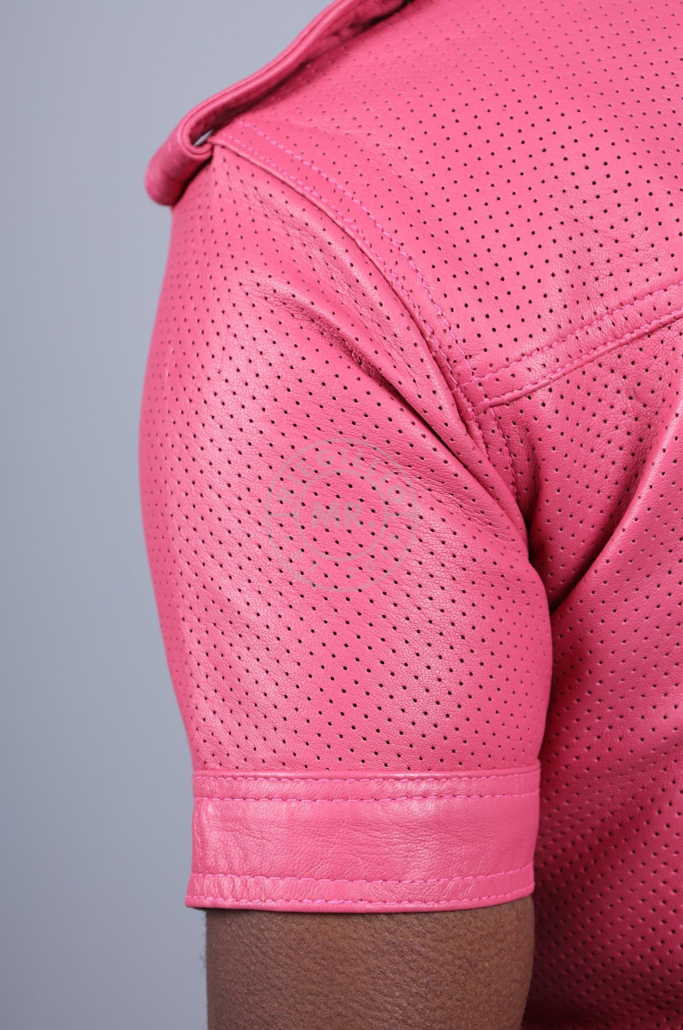 Pink Leather Perforated Shirt at MR. Riegillio