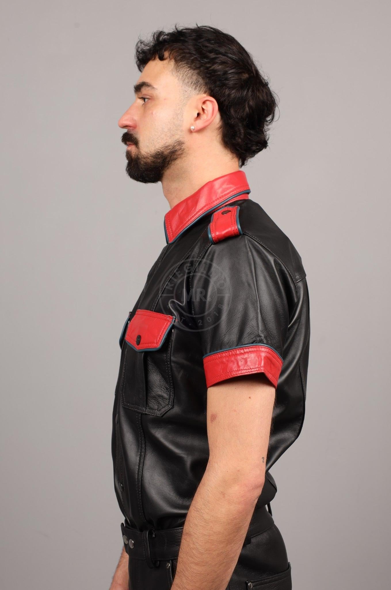 Black Leather Shirt - Red Touch at MR. Riegillio