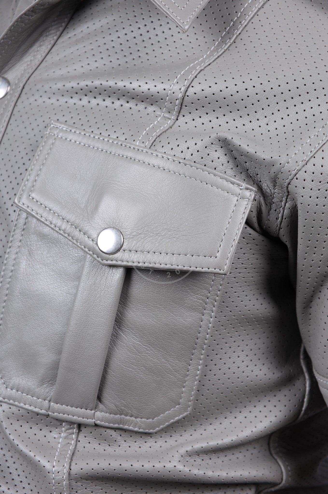 Ash Grey Leather Perforated Shirt at MR. Riegillio