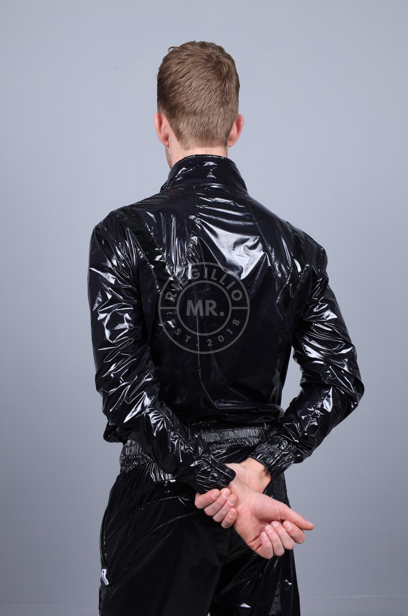Shiny Nylon 24 Tracksuit Jacket - Black at MR. Riegillio