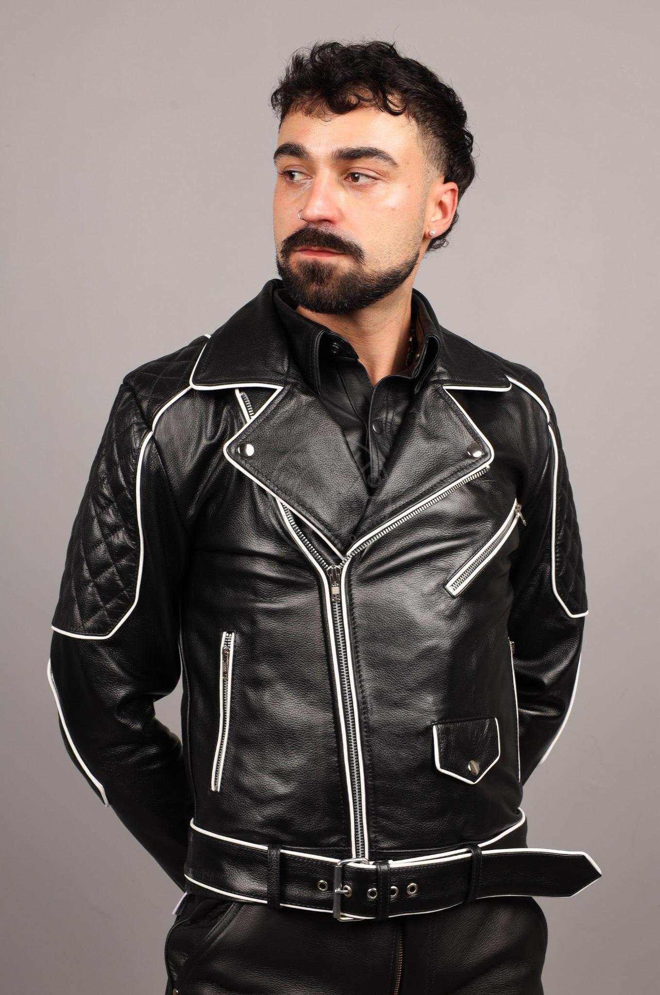 Leather Brando Jacket - White Piping at MR. Riegillio