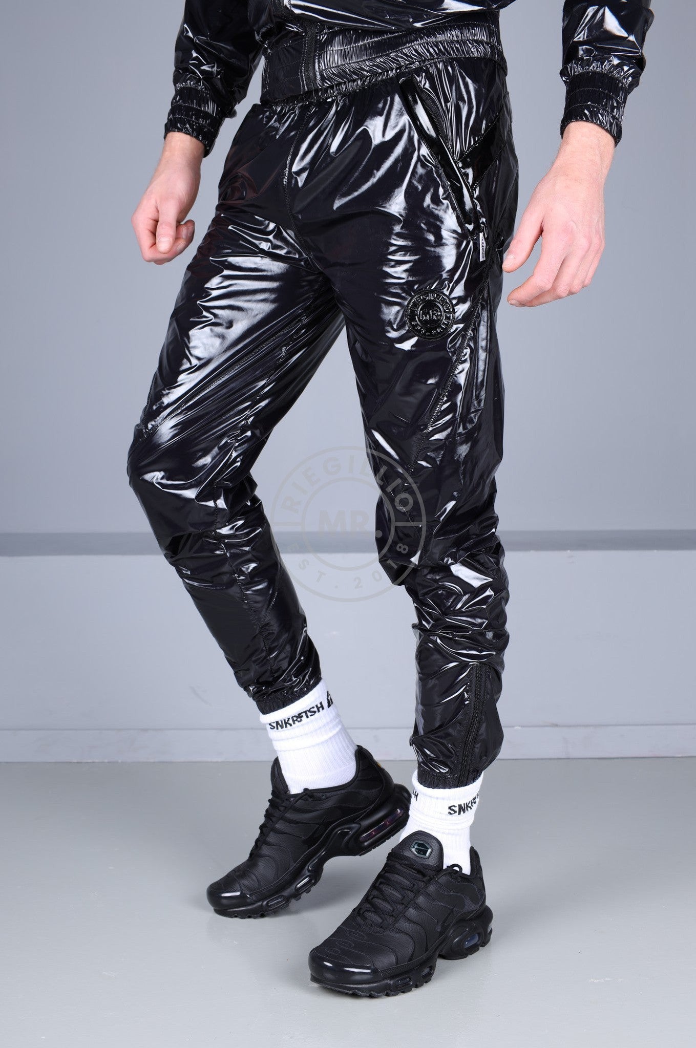 Shiny Nylon 24 Tracksuit Pants - Black at MR. Riegillio