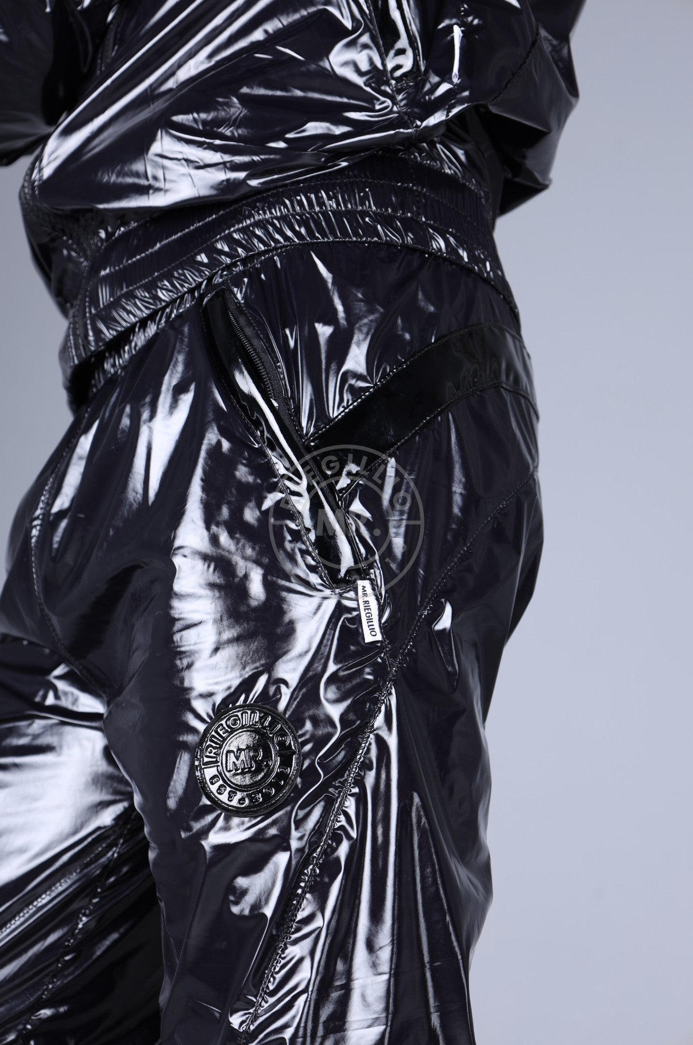 Shiny Nylon 24 Tracksuit Pants - Black at MR. Riegillio
