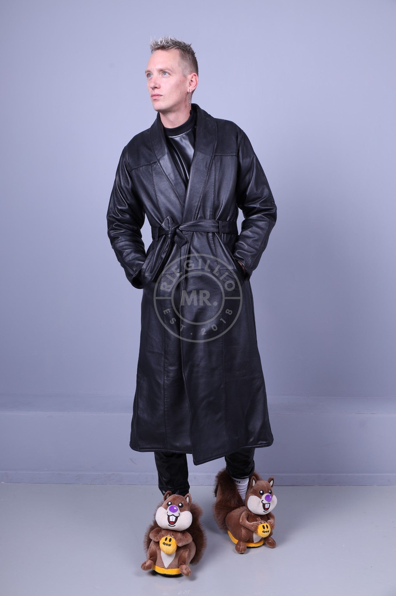 Black Leather Bathrobe at MR. Riegillio