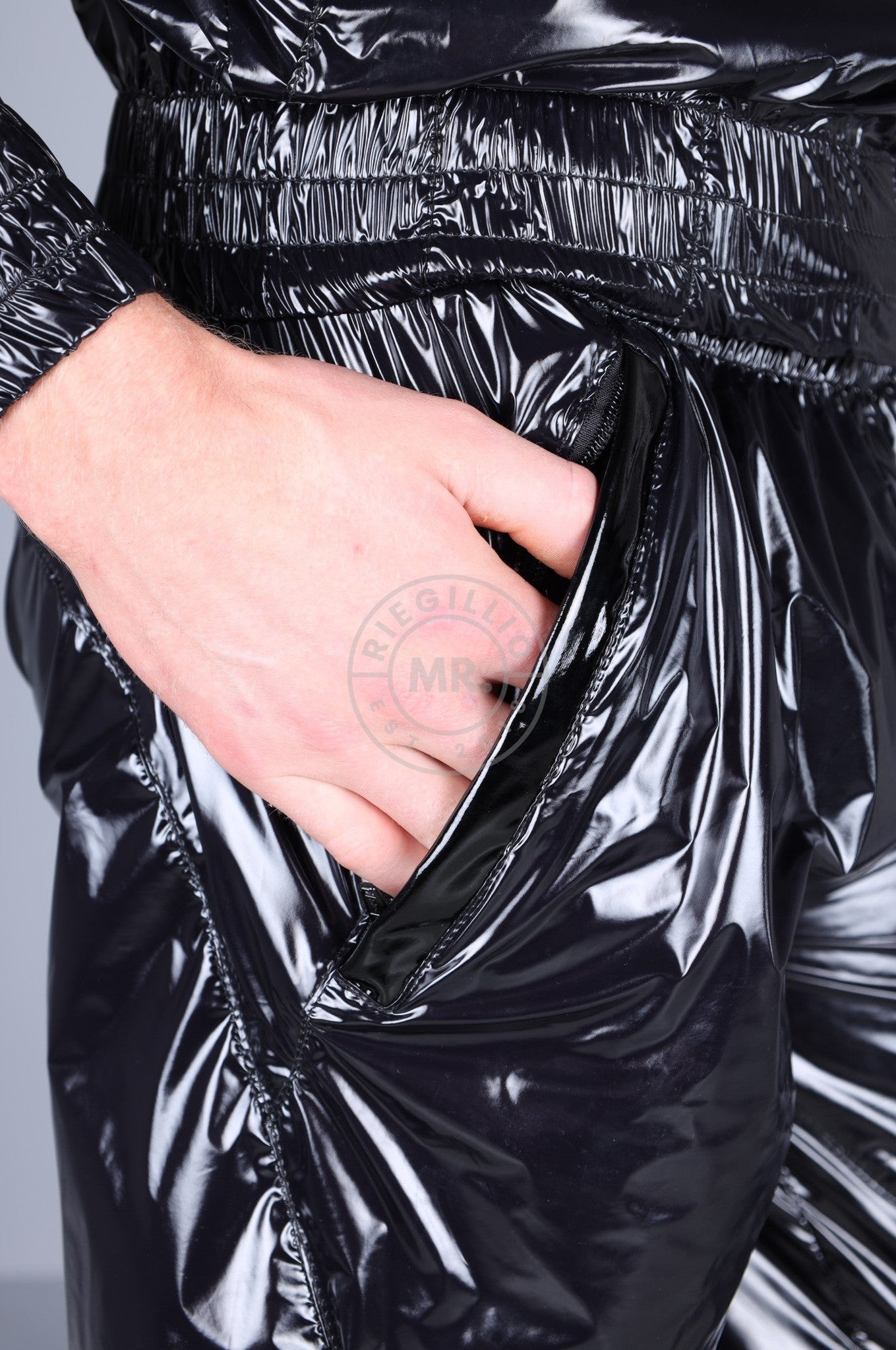 Shiny Nylon 24 Tracksuit Pants - Black at MR. Riegillio