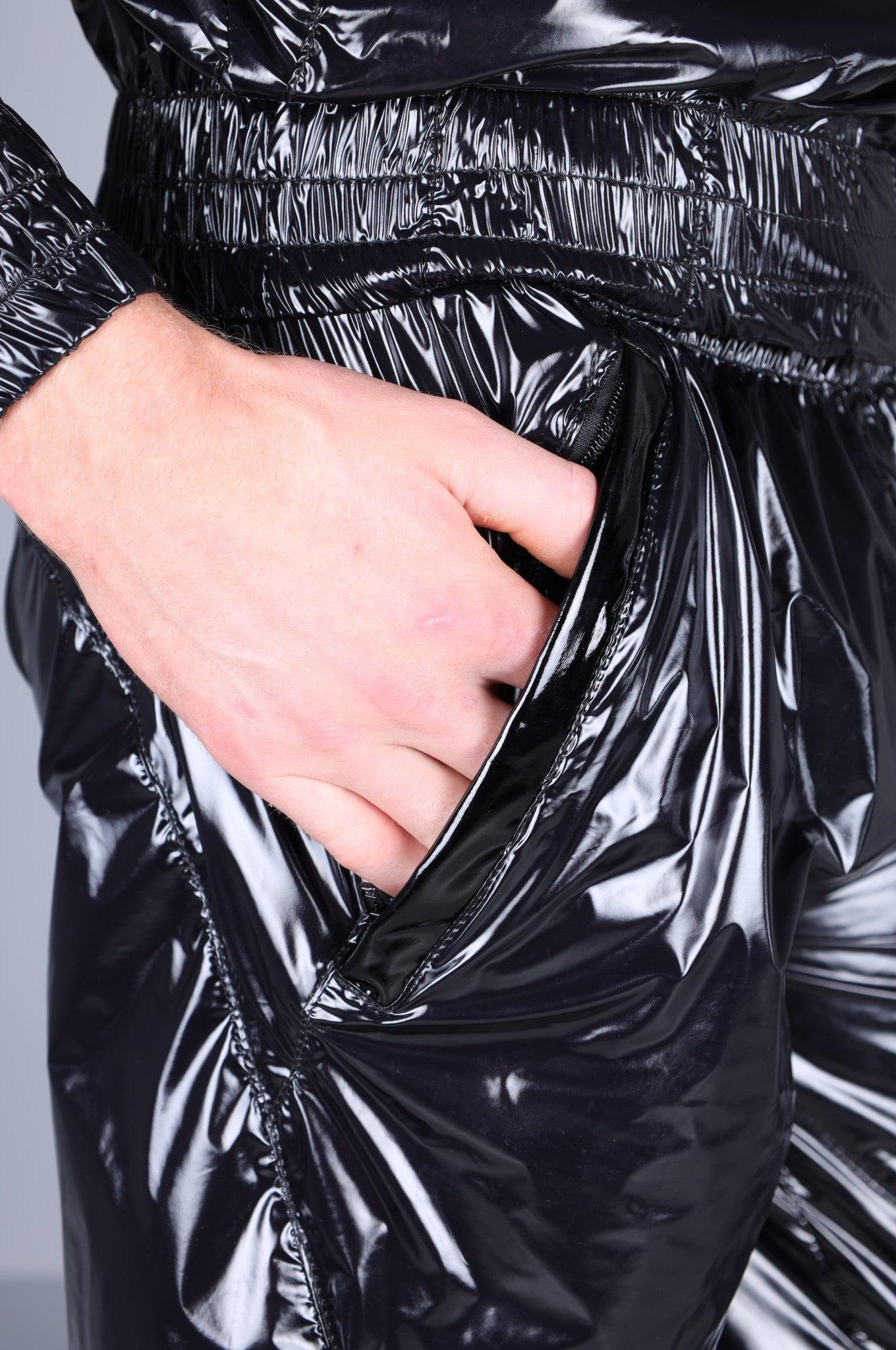 Shiny Nylon 24 Tracksuit Pants - Black at MR. Riegillio