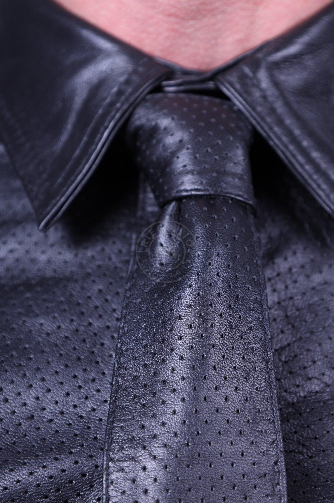 Black Leather Perforated Tie at MR. Riegillio