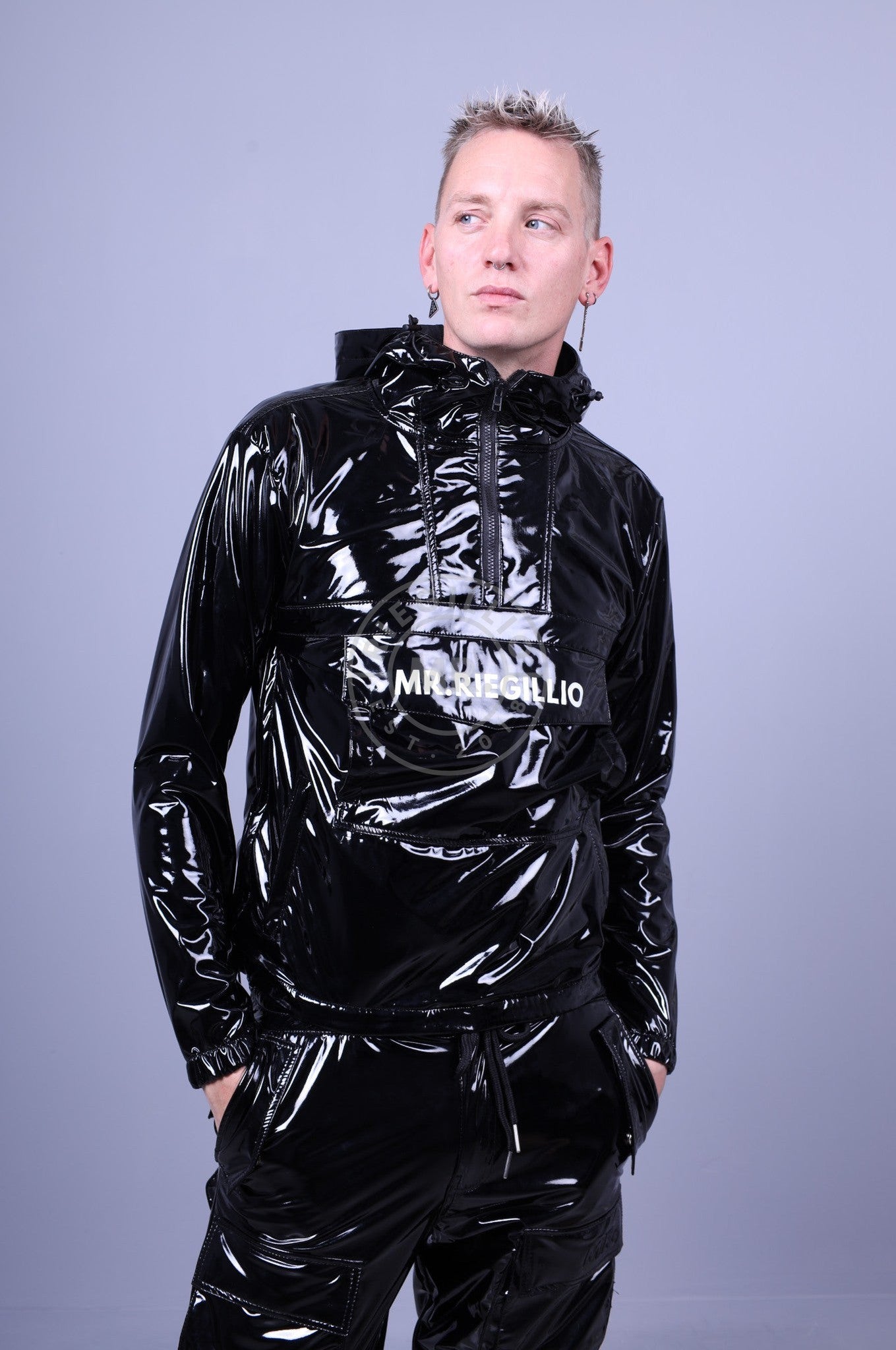 Black PVC Anorak Hoodie at MR. Riegillio