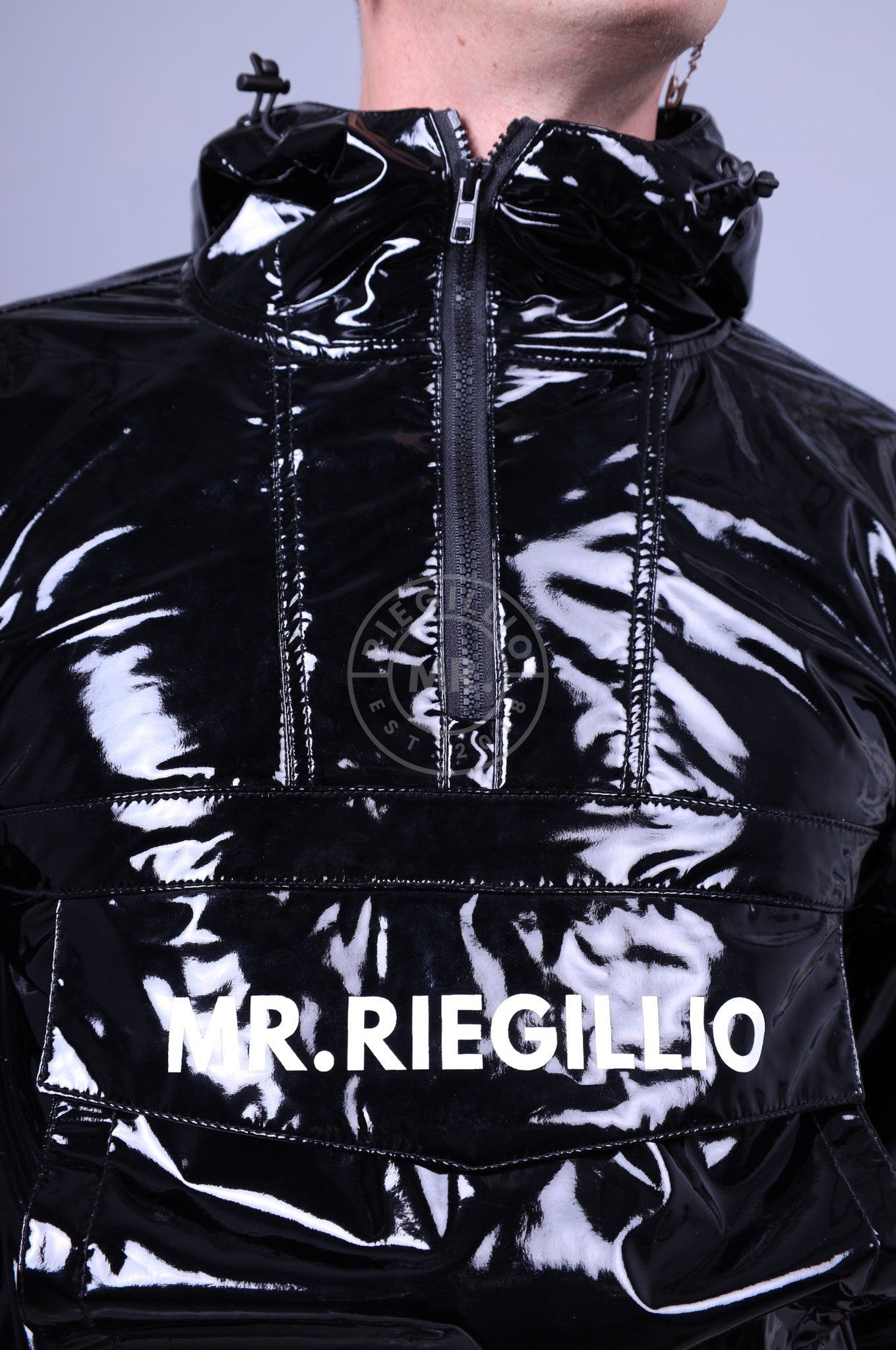 Black PVC Anorak Hoodie-at MR. Riegillio
