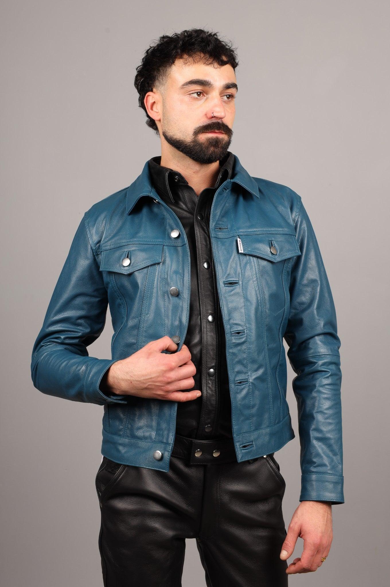 Leather Trucker Jacket - Jeans Blue at MR. Riegillio
