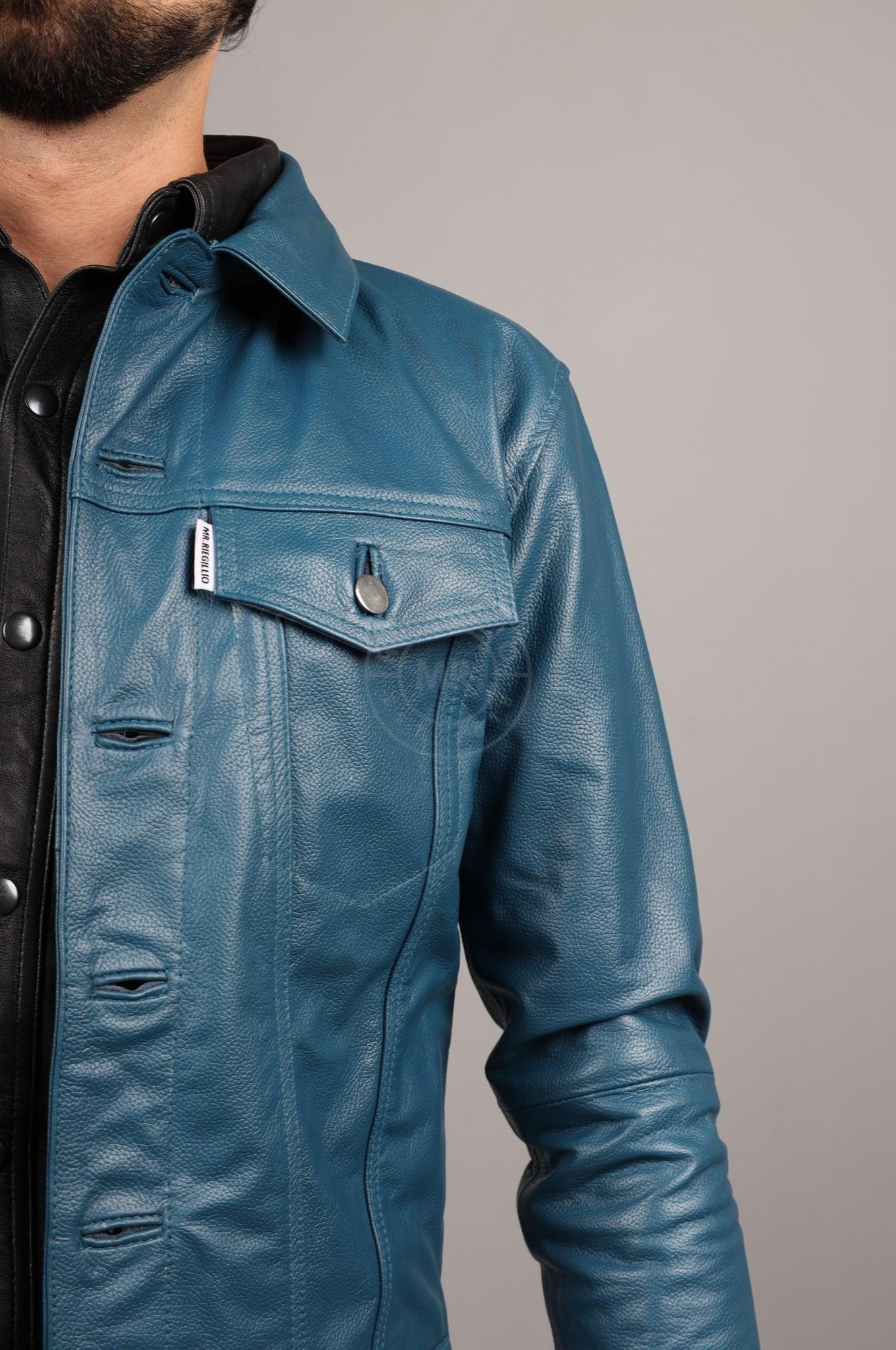 Leather Trucker Jacket - Jeans Blue at MR. Riegillio