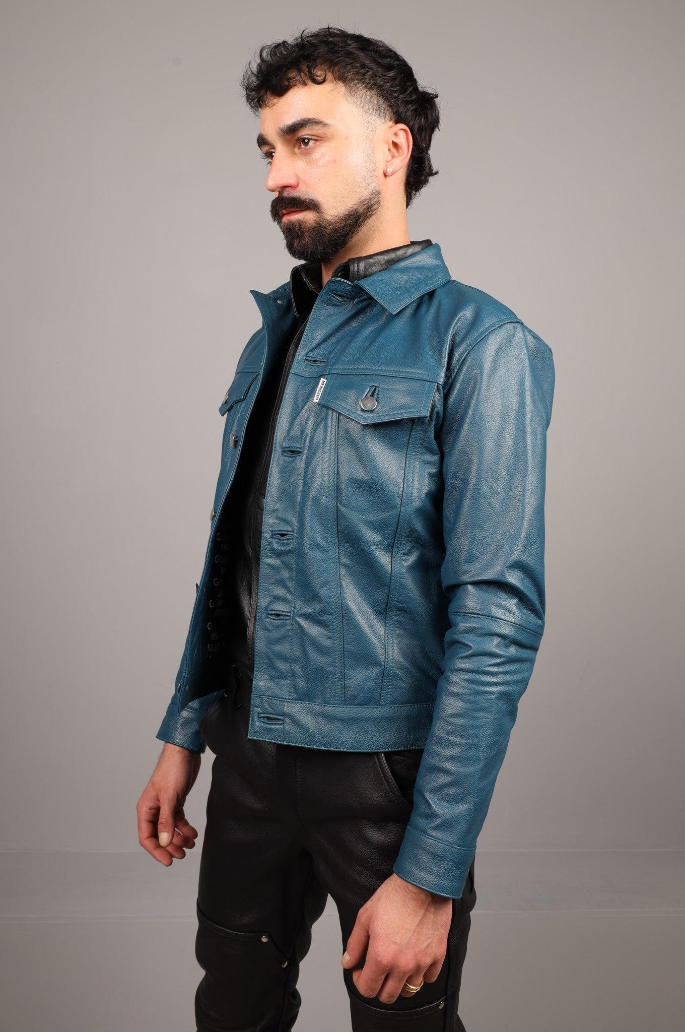 Leather Trucker Jacket - Jeans Blue at MR. Riegillio