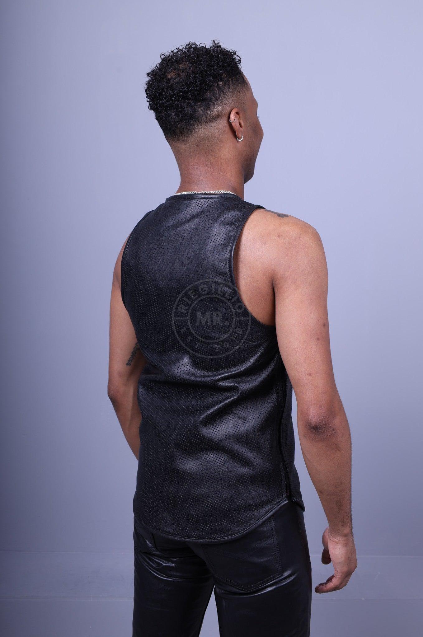 Black Leather Perforated Tank Top at MR. Riegillio