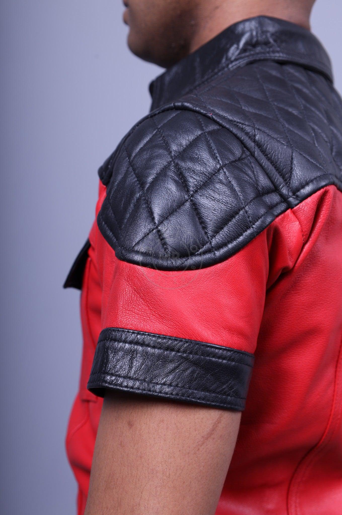 Red Leather Shirt with Black Padding at MR. Riegillio