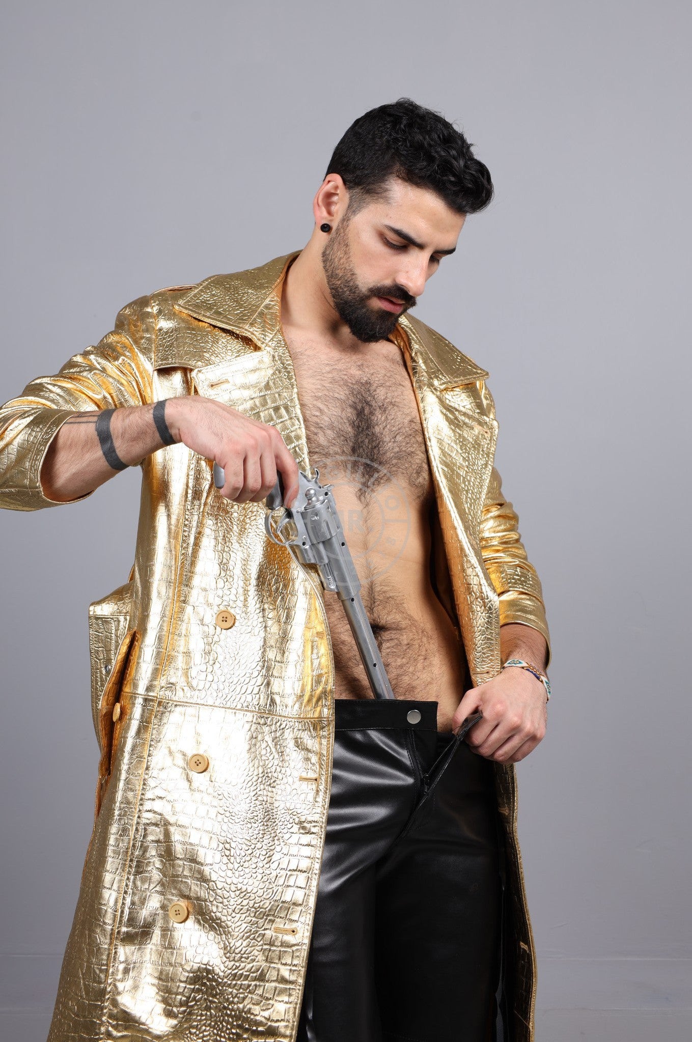 Metallic Leather Snake Trench Coat - Gold at MR. Riegillio