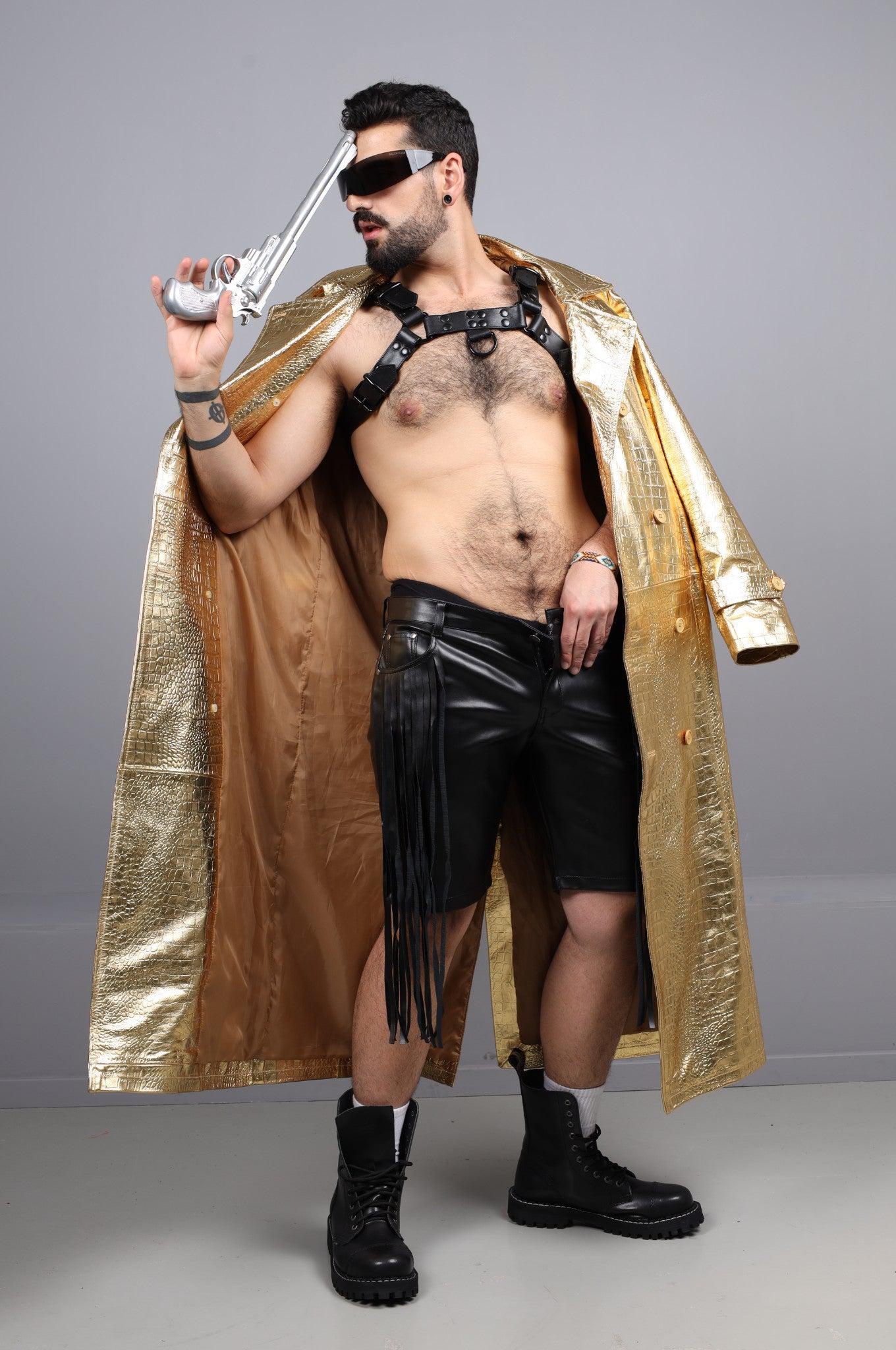 Metallic Leather Snake Trench Coat - Gold at MR. Riegillio