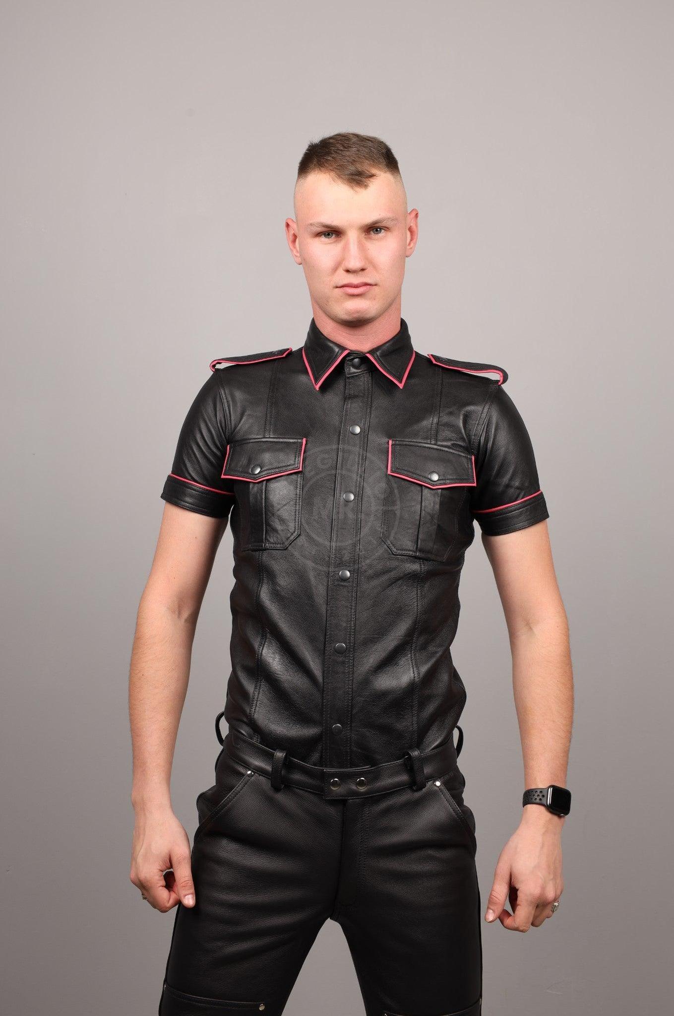 Black Leather Shirt - Pink Piping at MR. Riegillio
