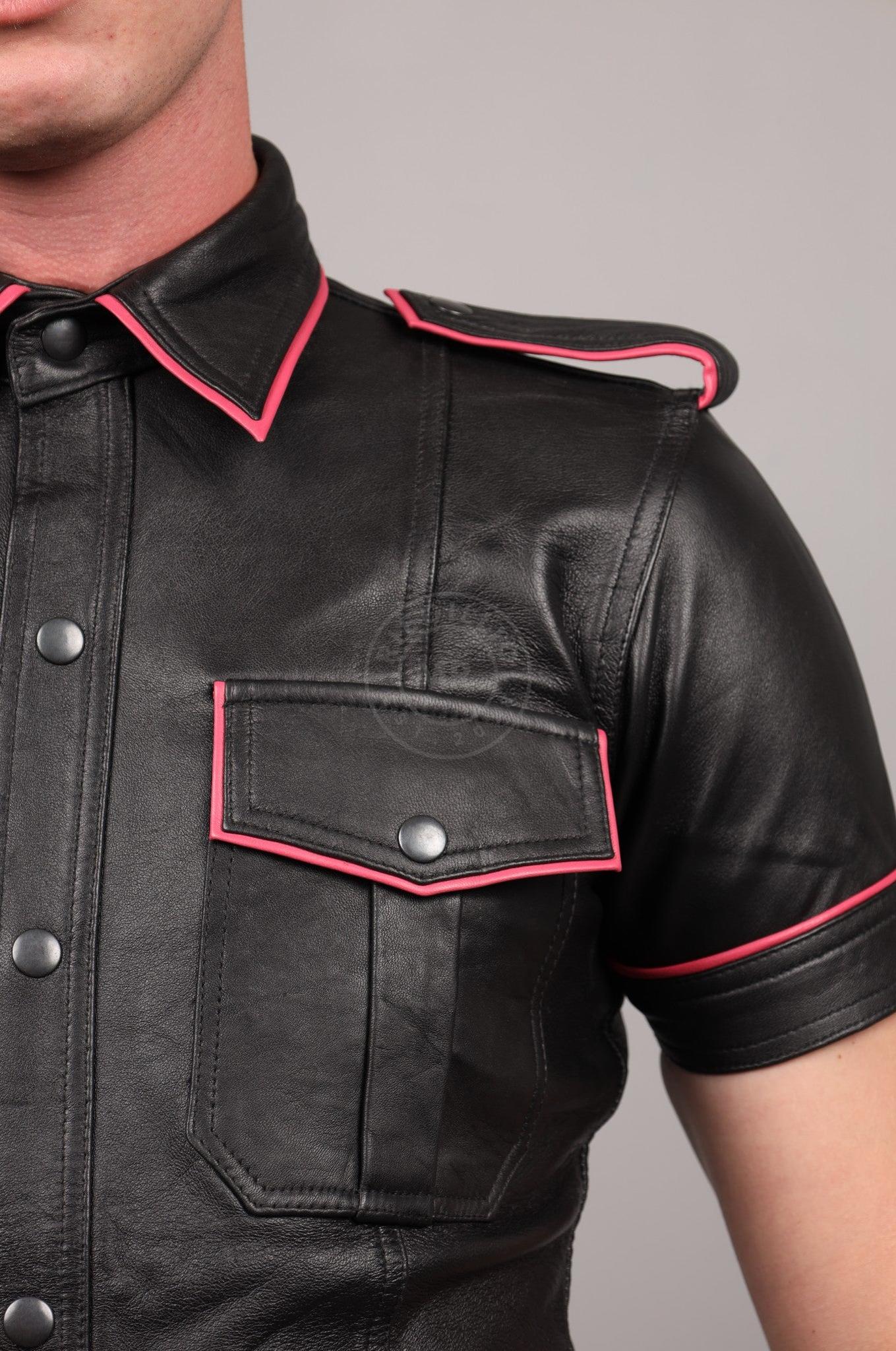 Black Leather Shirt - Pink Piping at MR. Riegillio