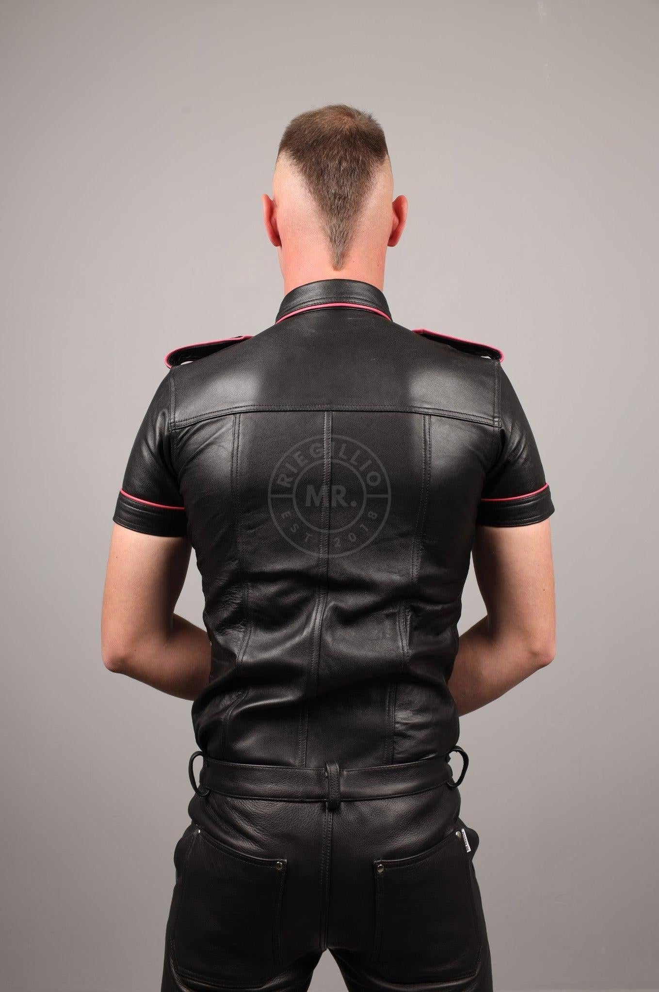 Black Leather Shirt - Pink Piping at MR. Riegillio