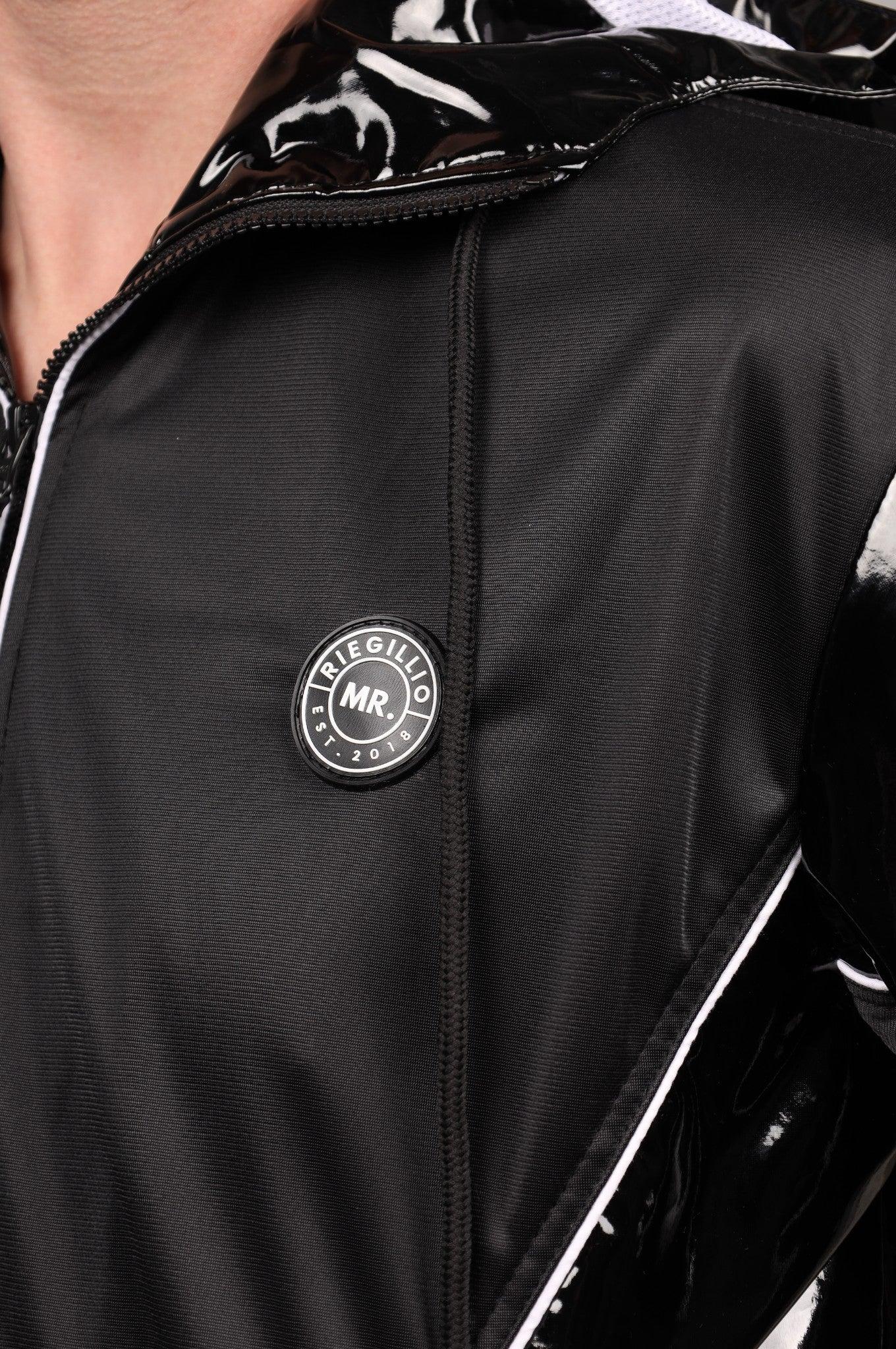 PVC 24 Tracksuit Hooded Jacket - Black with White Piping at MR. Riegillio