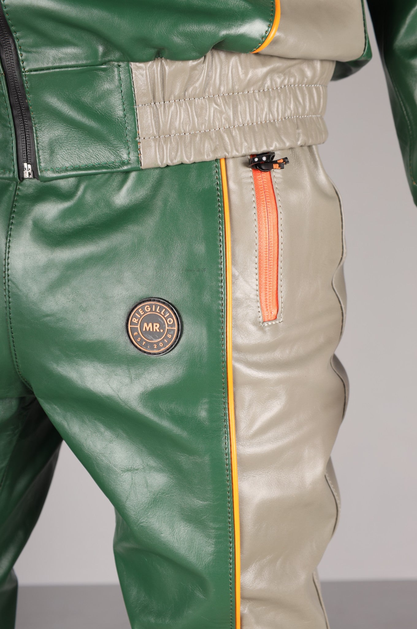 Leder-Jogginghose – Grün/Grau
