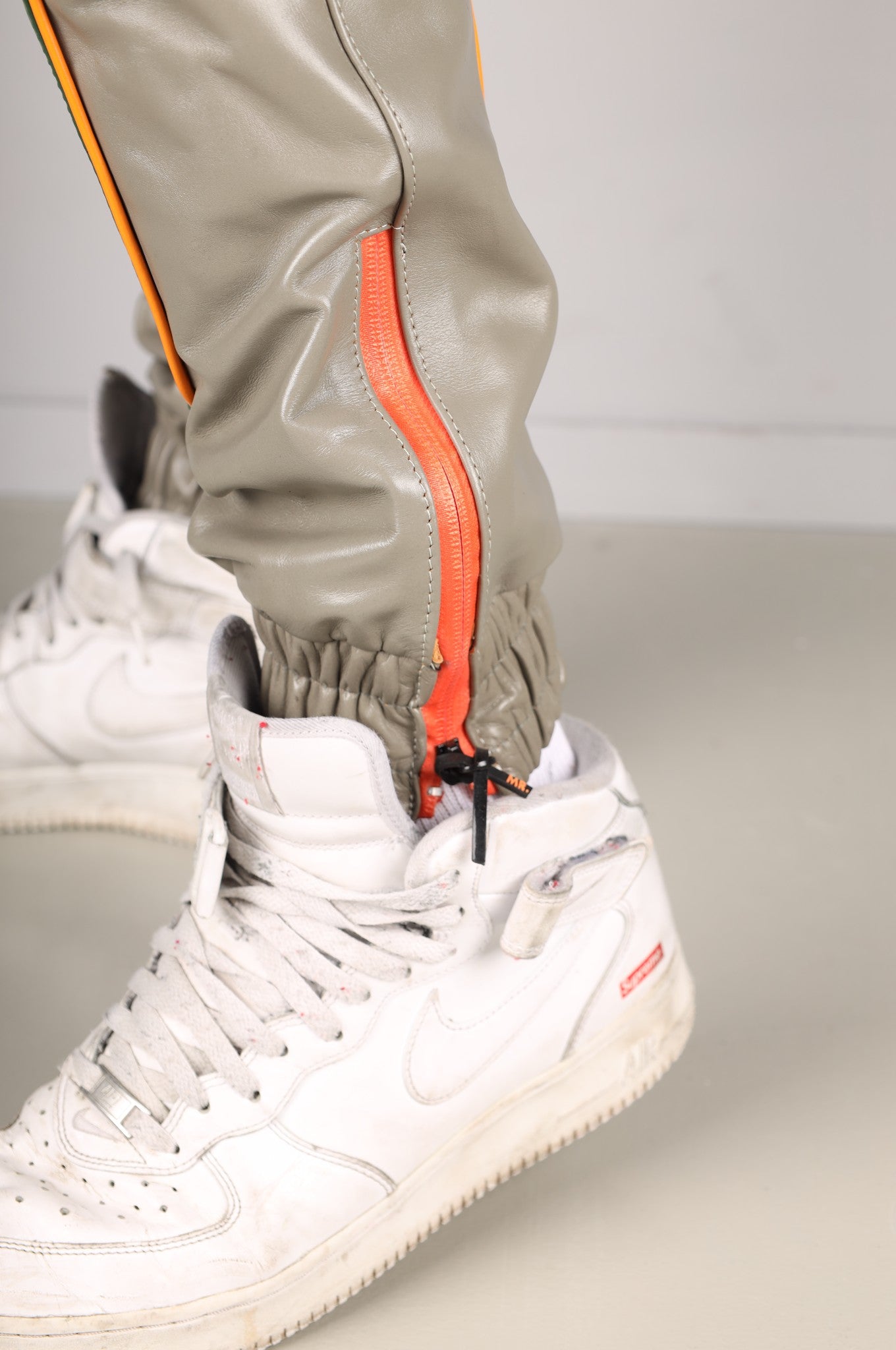 Leder-Jogginghose – Grün/Grau