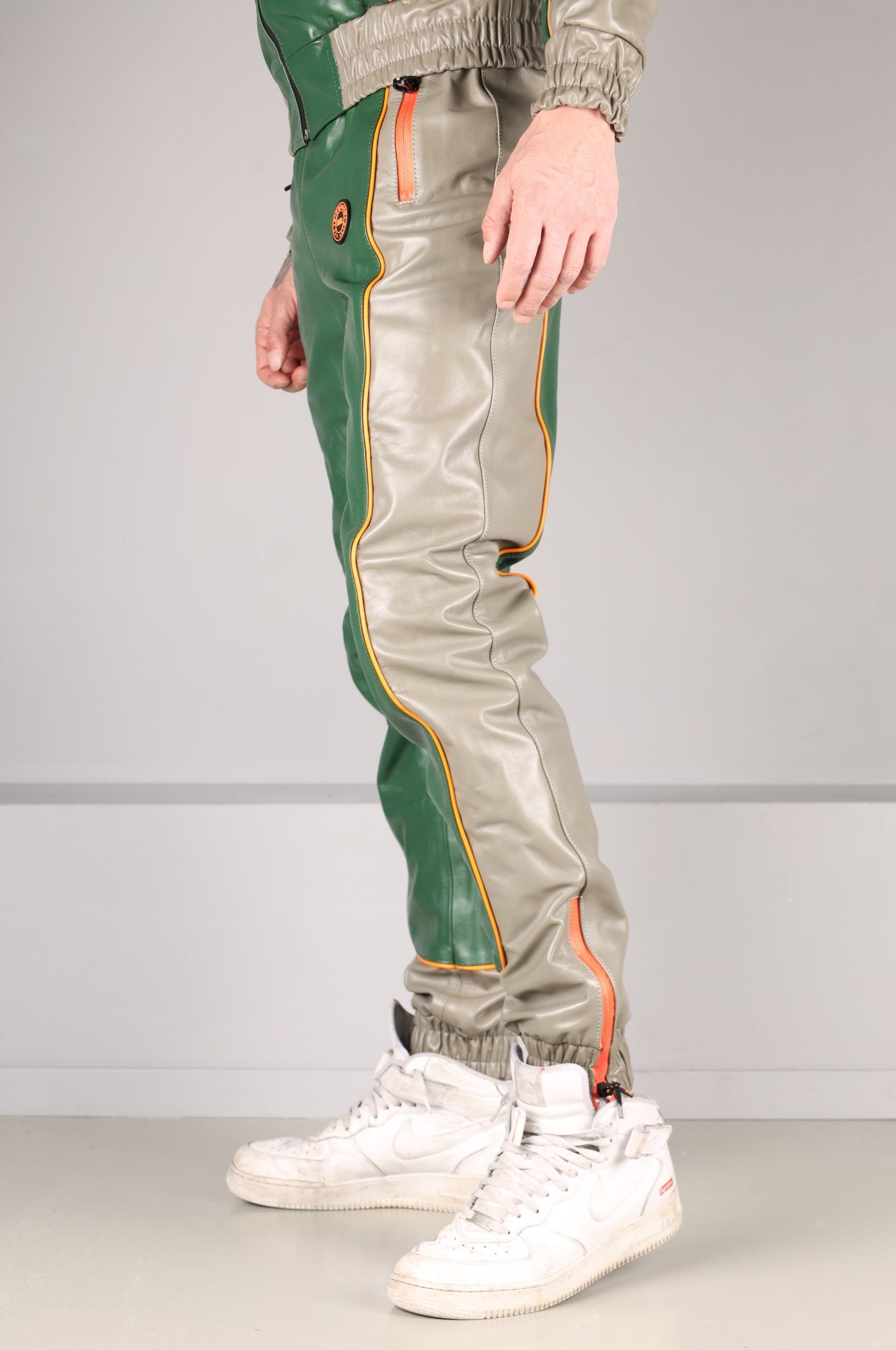 Leder-Jogginghose – Grün/Grau