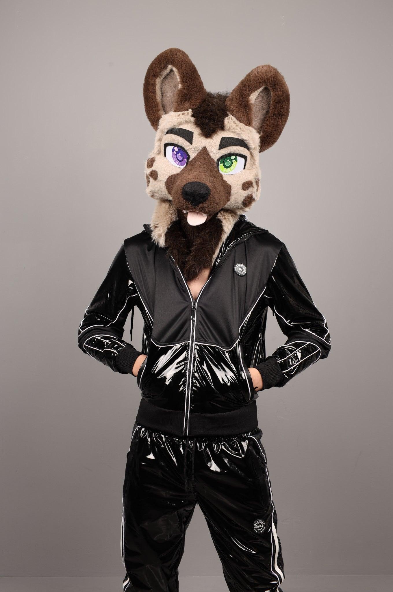 PVC 24 Tracksuit Hooded Jacket - Black with White Piping at MR. Riegillio