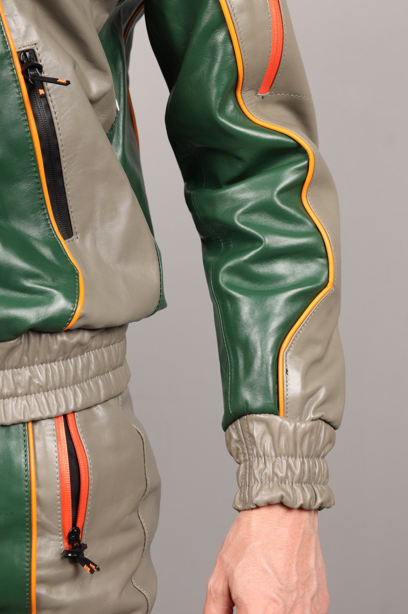 Leather Tracksuit Jacket - Green/Grey