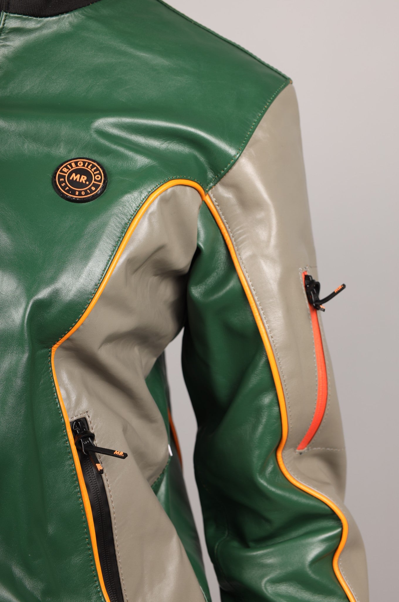 Leather Tracksuit Jacket - Green/Grey